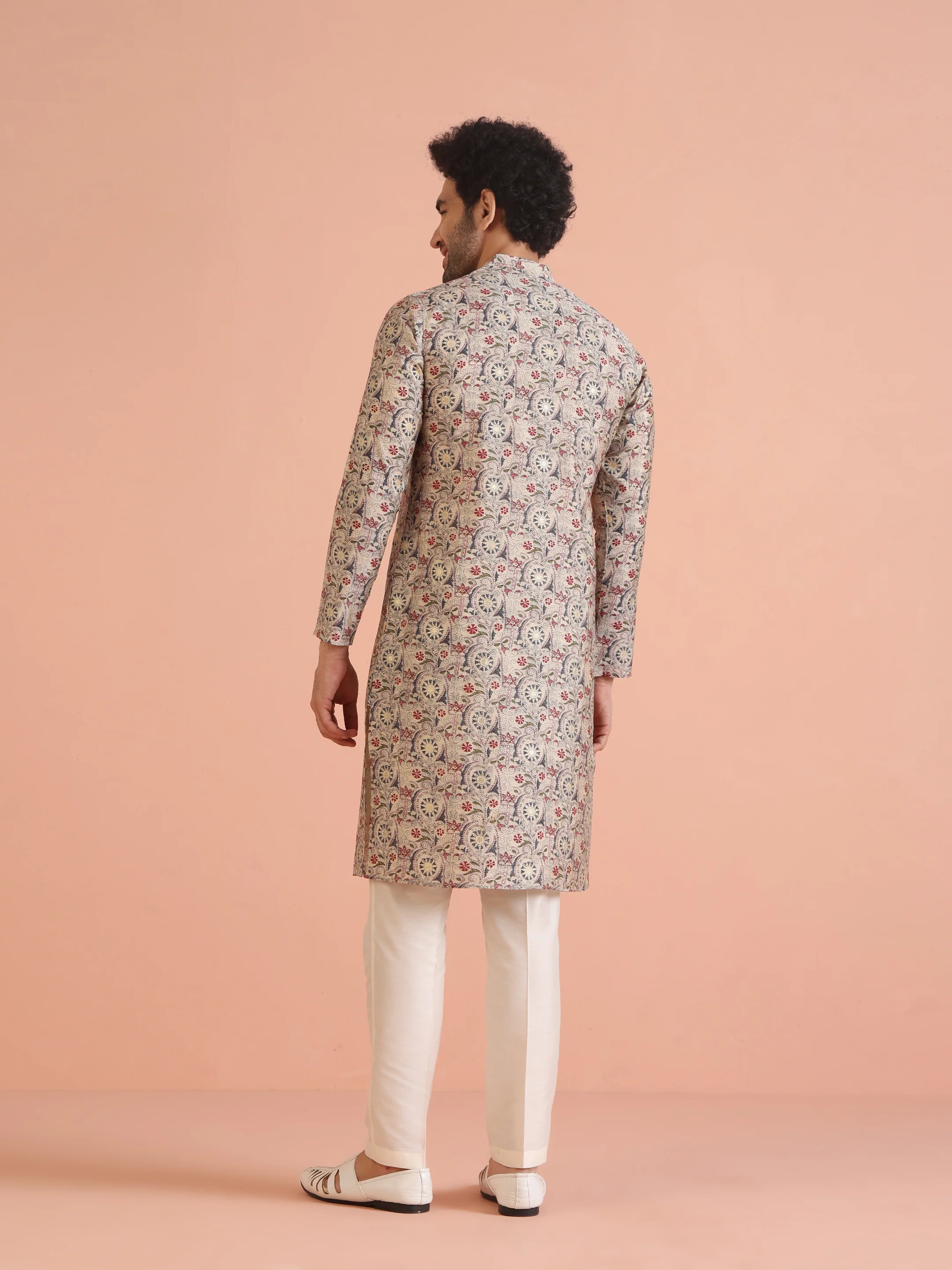 Multicolor Beige Printed Cotton Kurta - Image 5
