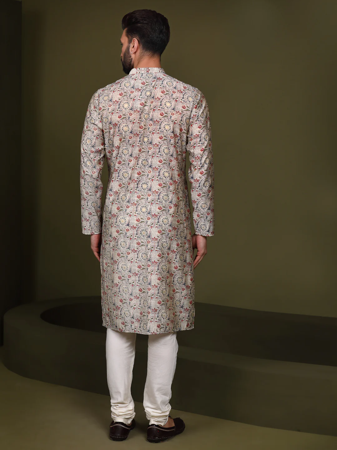 Cream Cotton Printed Kurta Churidar Set - Image 5