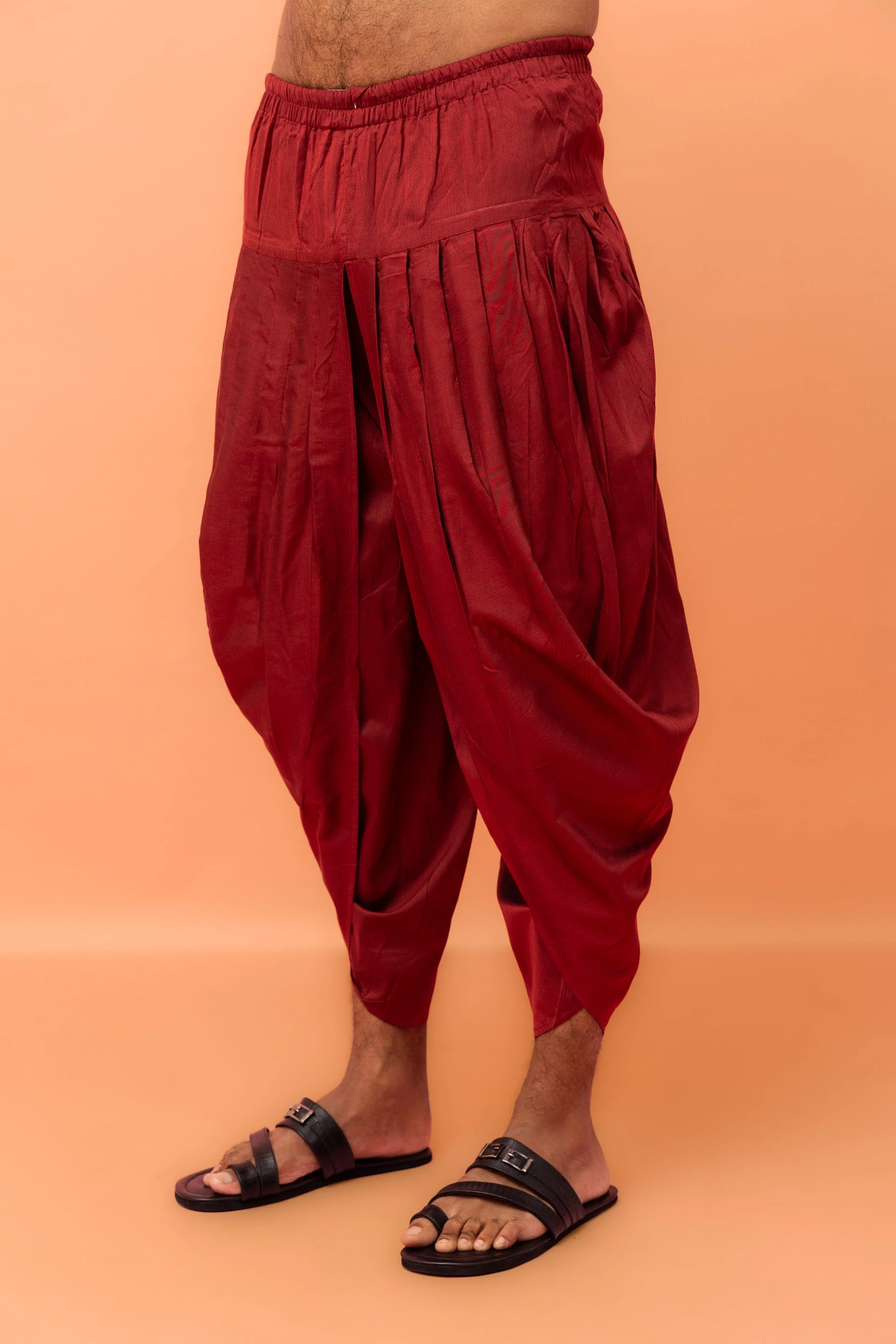 Men Multi-Color Patchwork Printed Kurta with Maroon Dhoti Set - Image 14