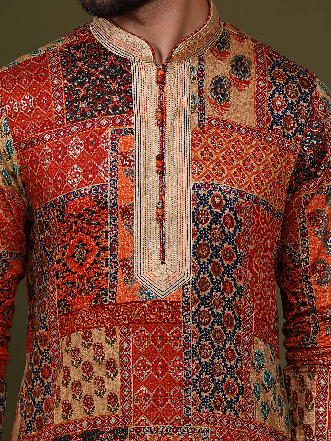 Multi Color Silk Blend Printed Kurta Churidar - Image 5