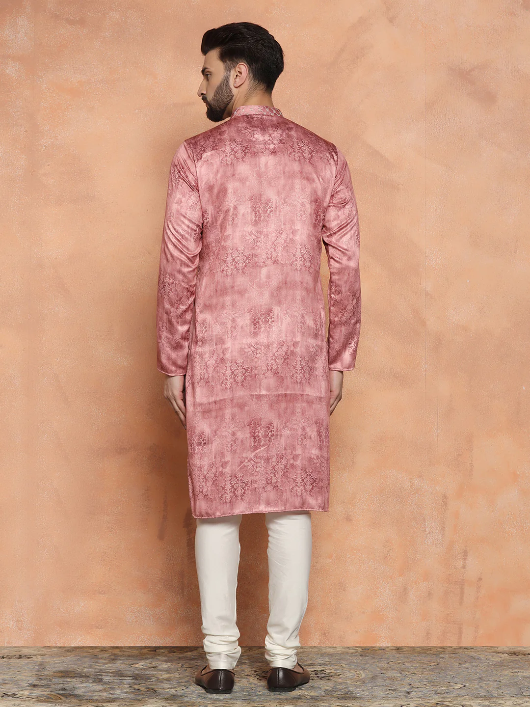 Pink Silk Blend Embroidered Long Kurta - Image 7