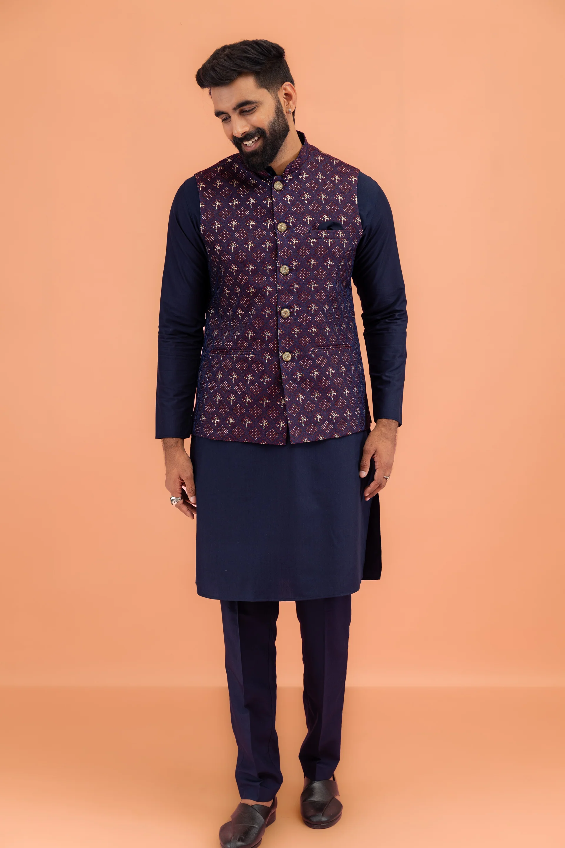 Maroon Textured Jacket Kurta Trouser Set - Image 8