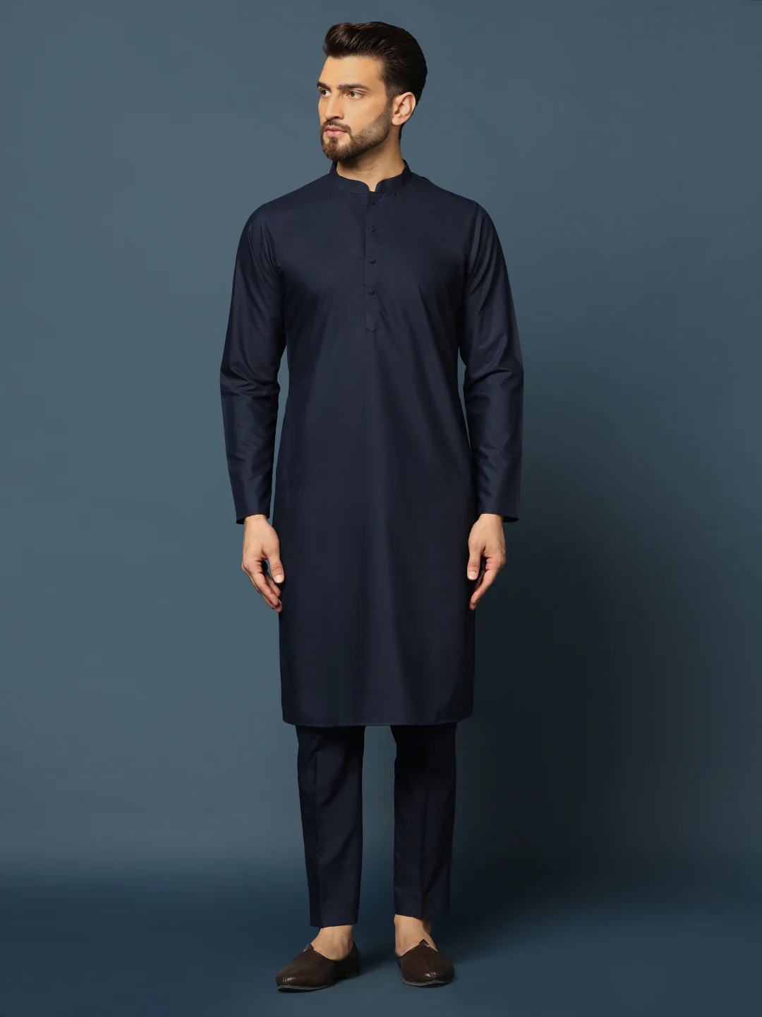 Navy Blue Embellished Nehru Jacket Kurta Set - Image 5