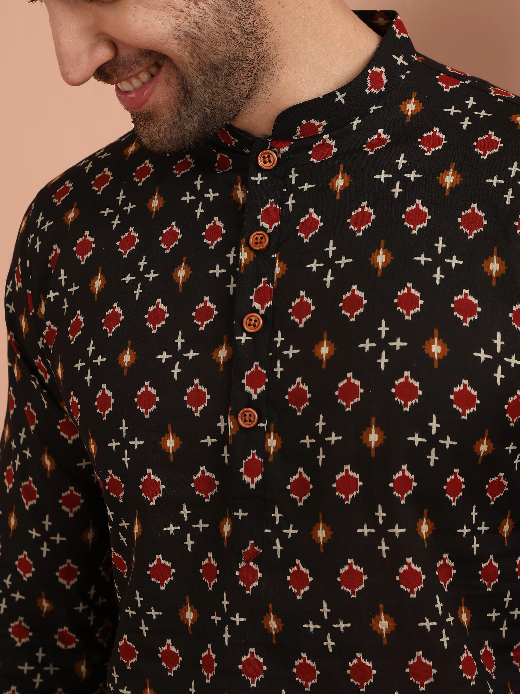 Men Black Printed Kurta Patiyala Set with Ethnic Motifs - Image 5