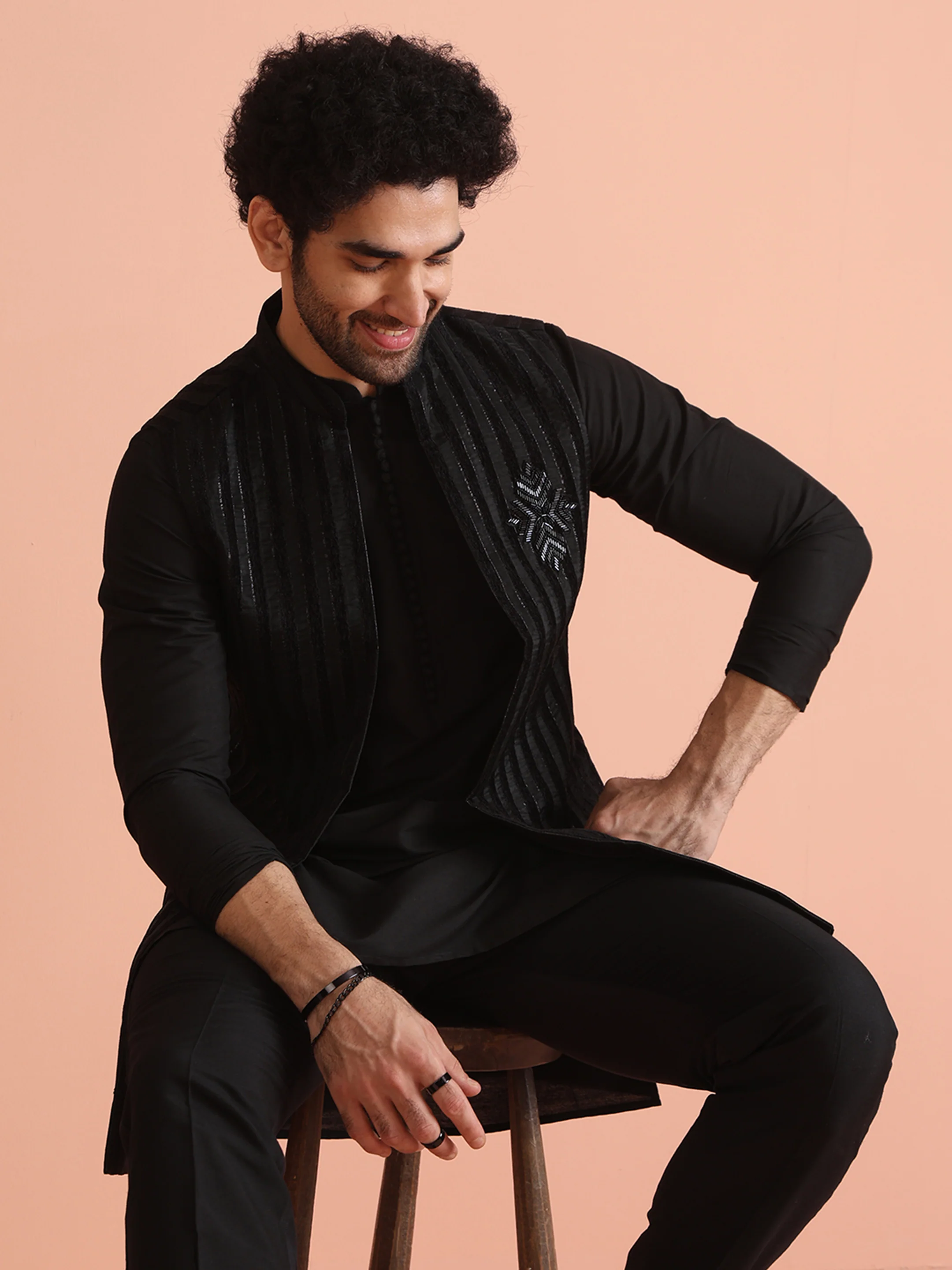 Black Jacket Kurta Trouser Set