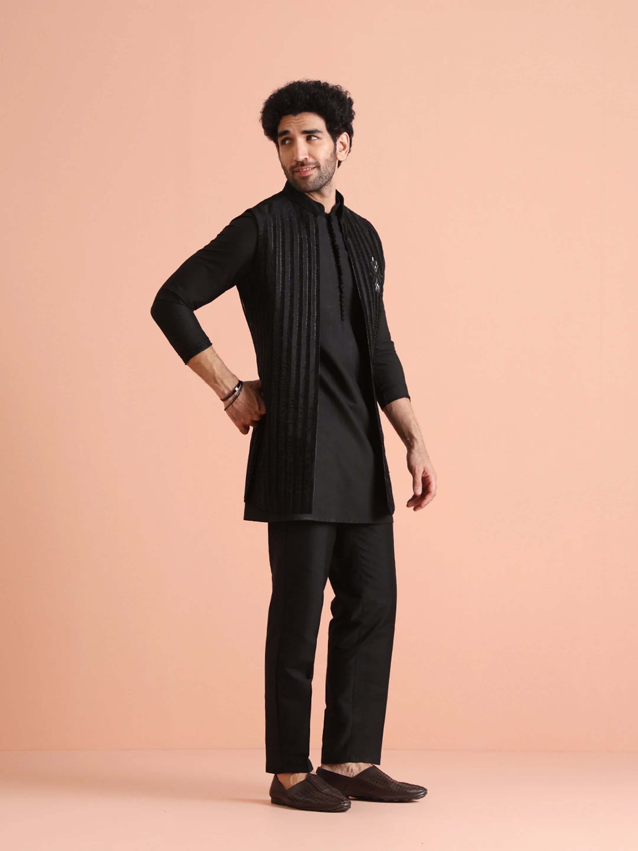 Black Jacket Kurta Trouser Set - Image 3
