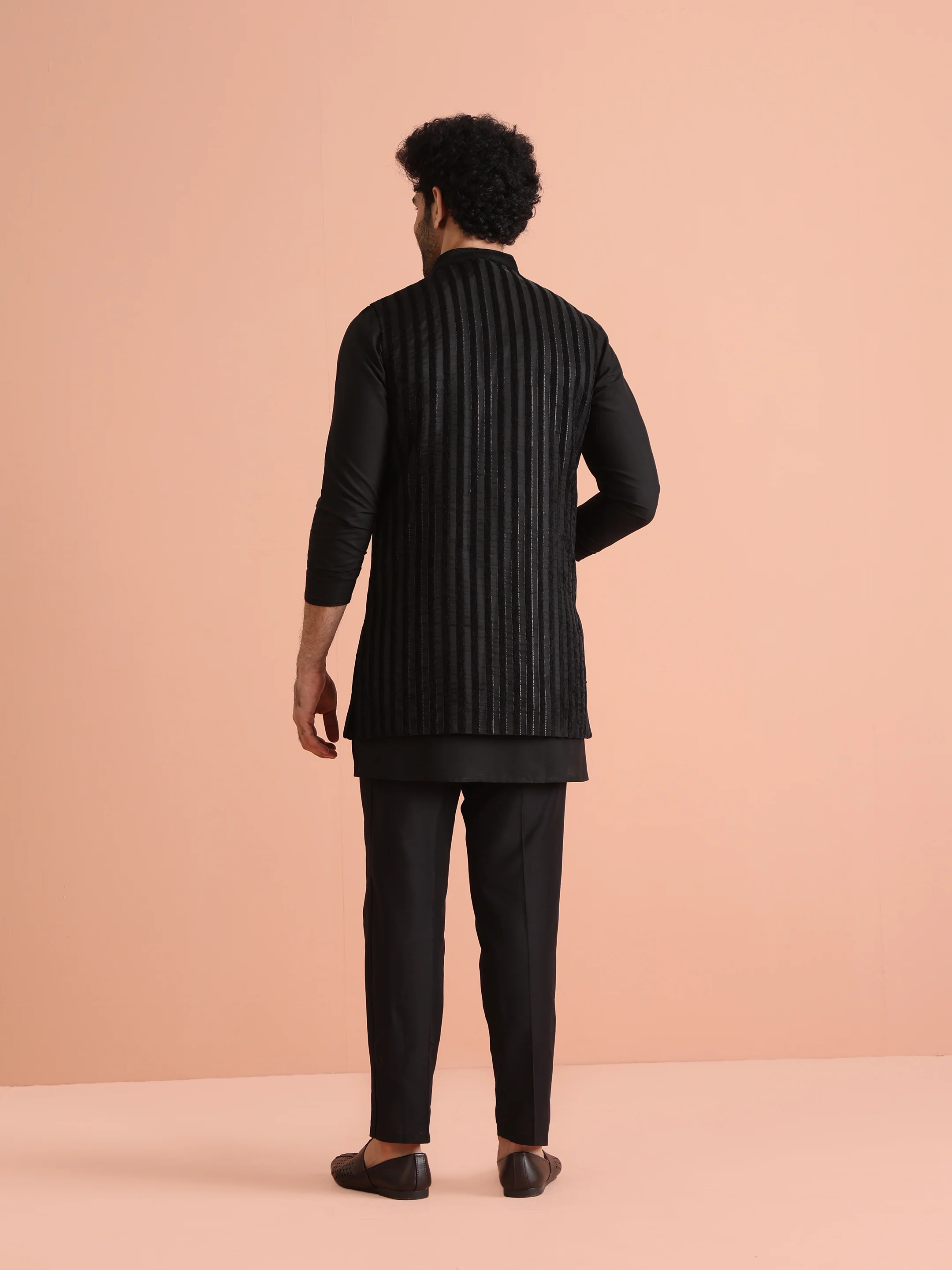 Black Jacket Kurta Trouser Set - Image 5