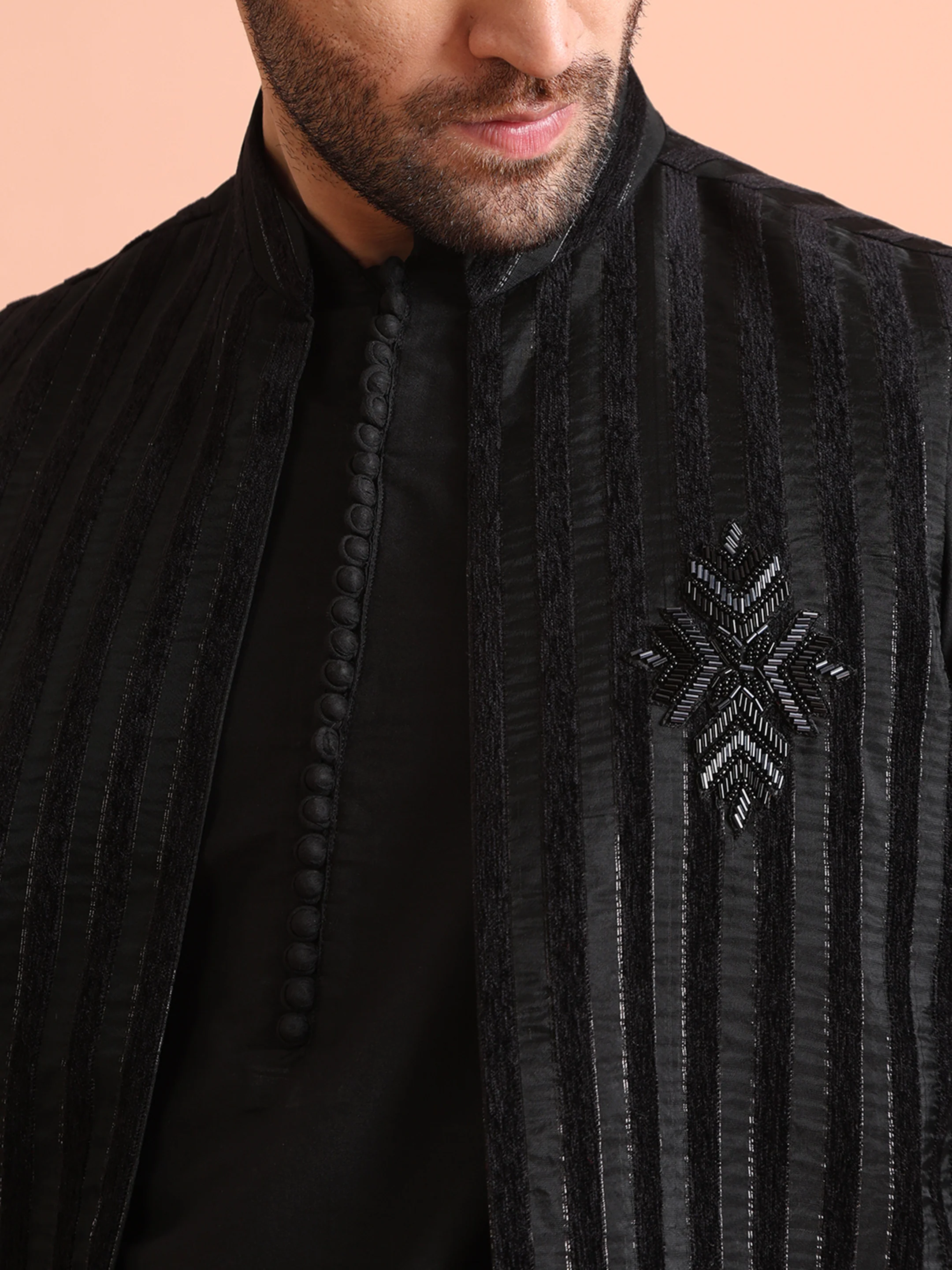 Black Jacket Kurta Trouser Set - Image 6