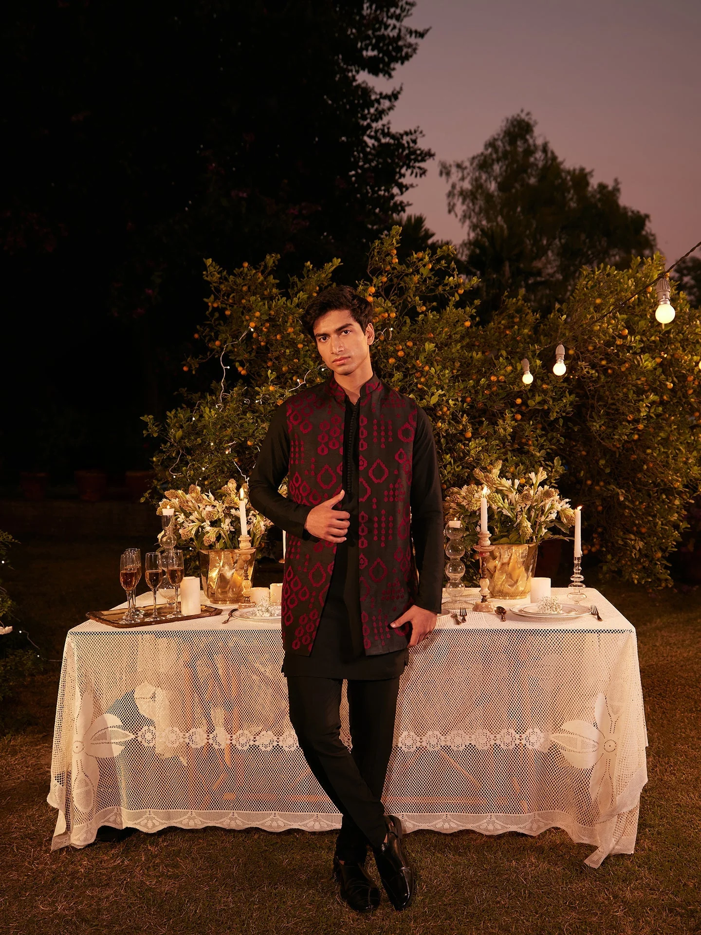 Black Maroon Embroidered Nehru Jacket Set - Image 10