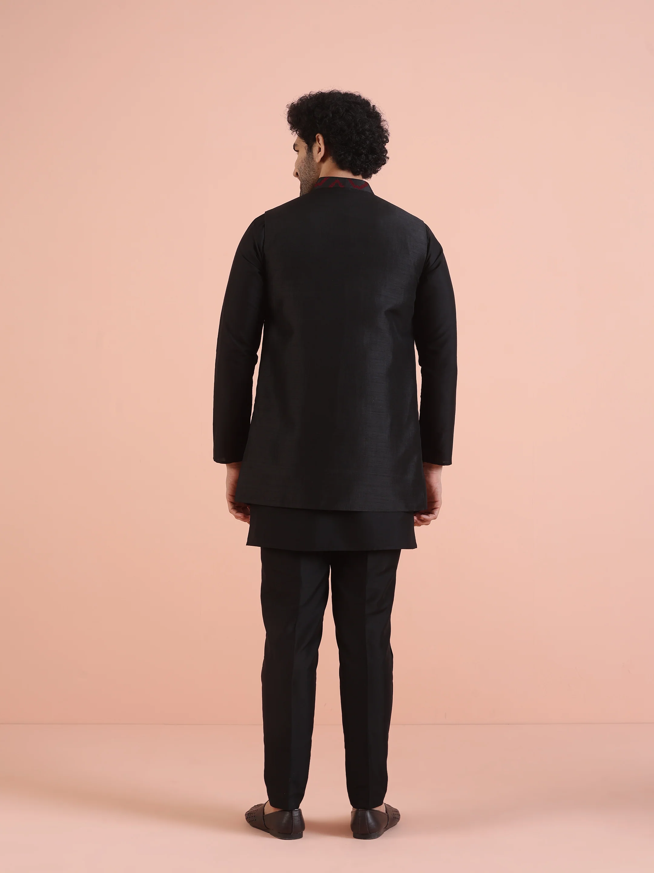 Black Maroon Embroidered Nehru Jacket Set - Image 5