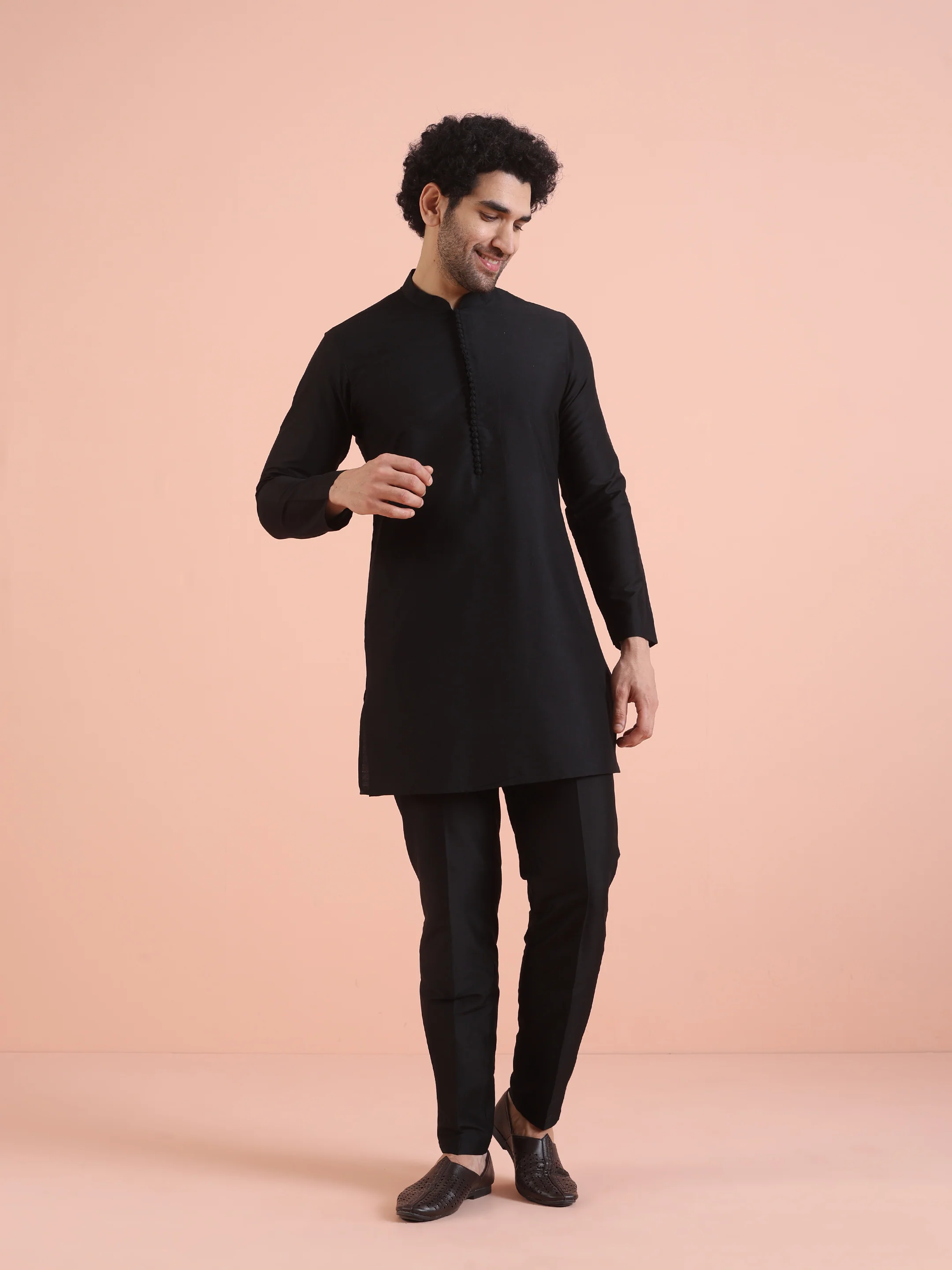 Black Multicolor Jacquard Nehru Jacket Set - Image 8