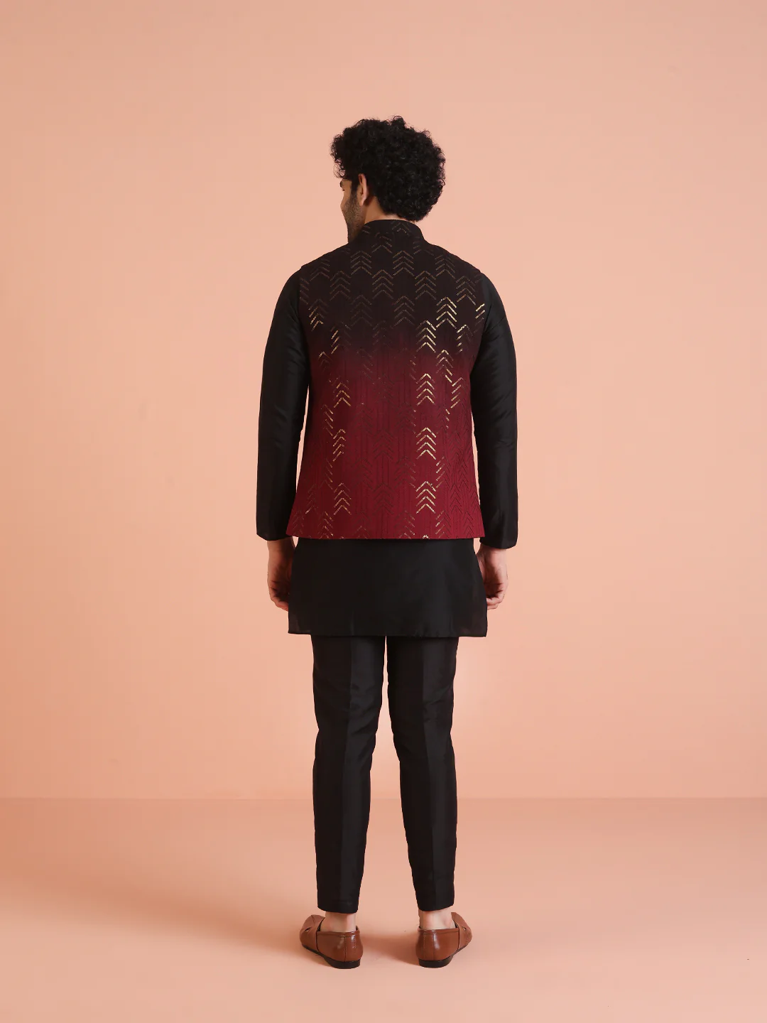 Black Ombre Sequinned Nehru Jacket Set - Image 4