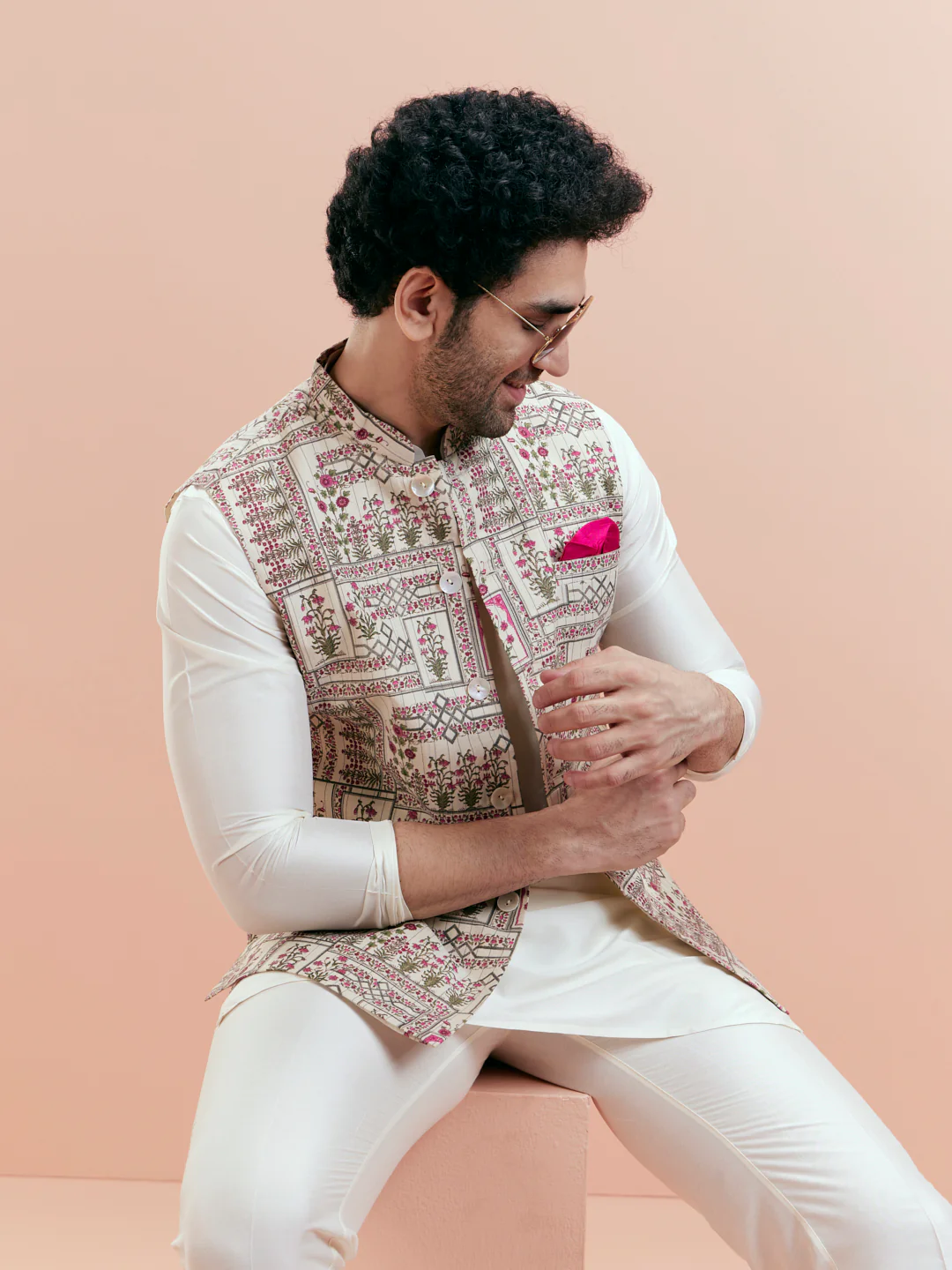 Cream Kurta Ivory Trouser with Embroidered Jacket - Image 5