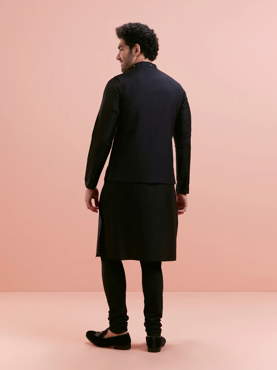 Black Silk Blend Embroidered Nehru Jacket Kurta Set - Image 6