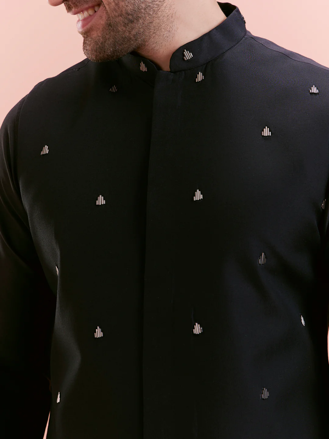 Black Silk Blend Embroidered Nehru Jacket Kurta Set - Image 7