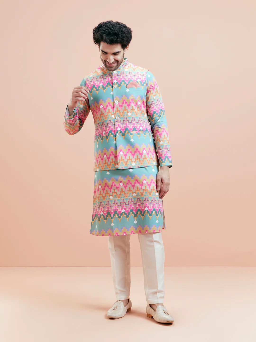 Multicolor Jacket Kurta Trouser Set