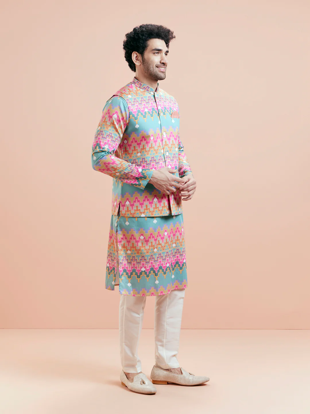 Multicolor Jacket Kurta Trouser Set - Image 2