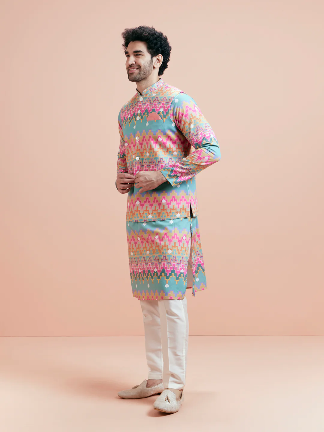 Multicolor Jacket Kurta Trouser Set - Image 3