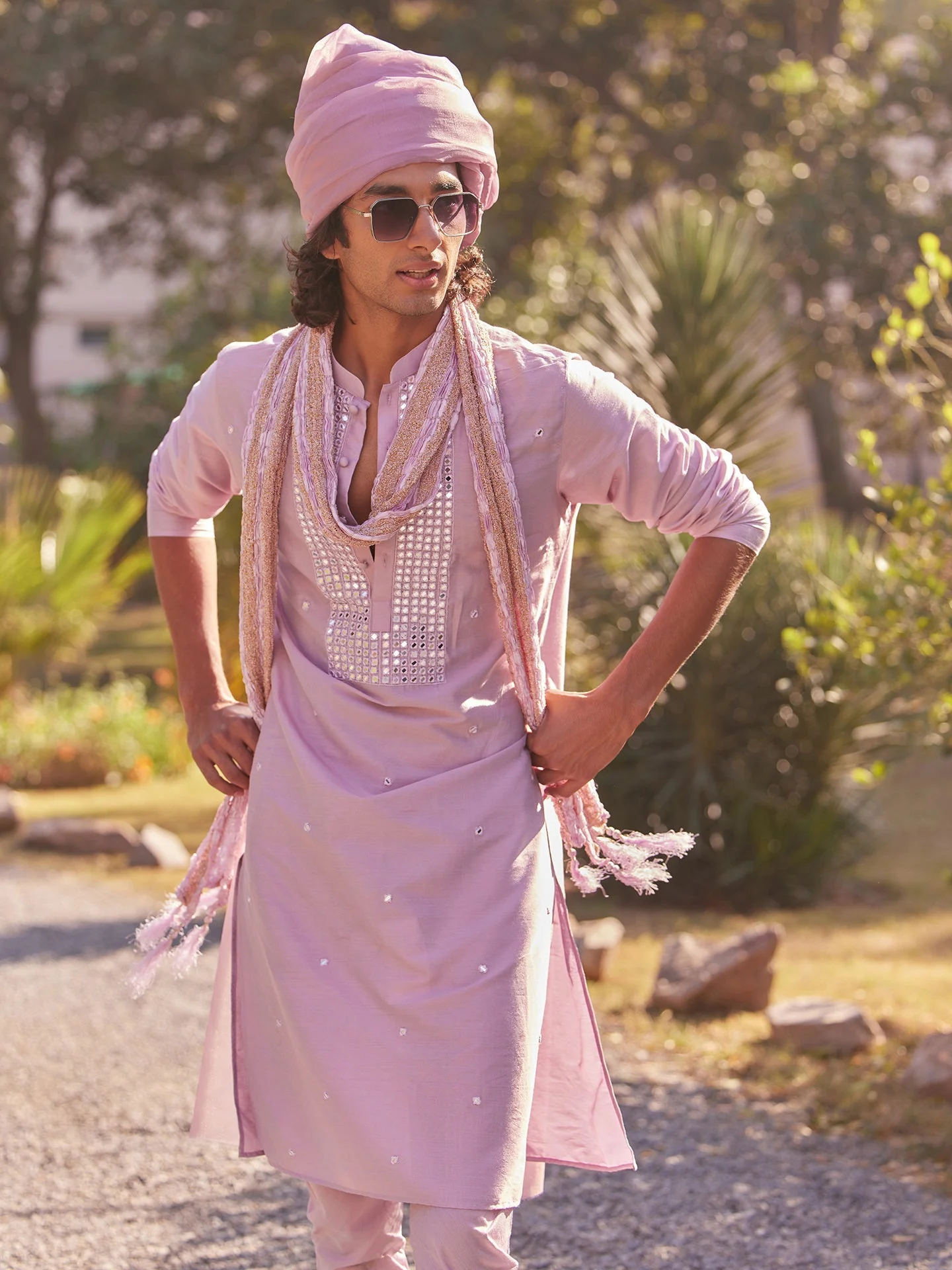 Lilac Silk Mirror Work Kurta Churidar Dupatta - Image 11