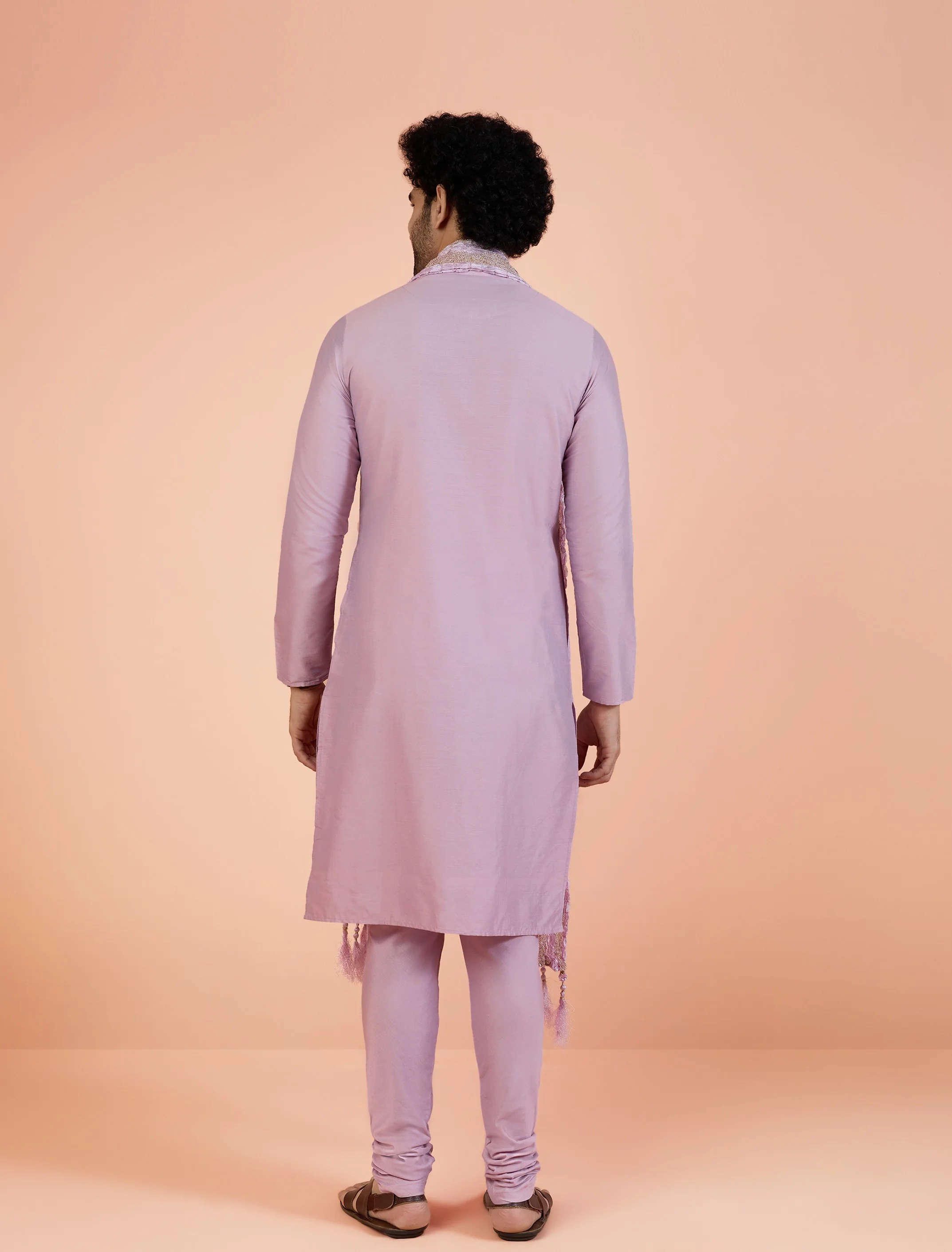 Lilac Silk Mirror Work Kurta Churidar Dupatta - Image 5