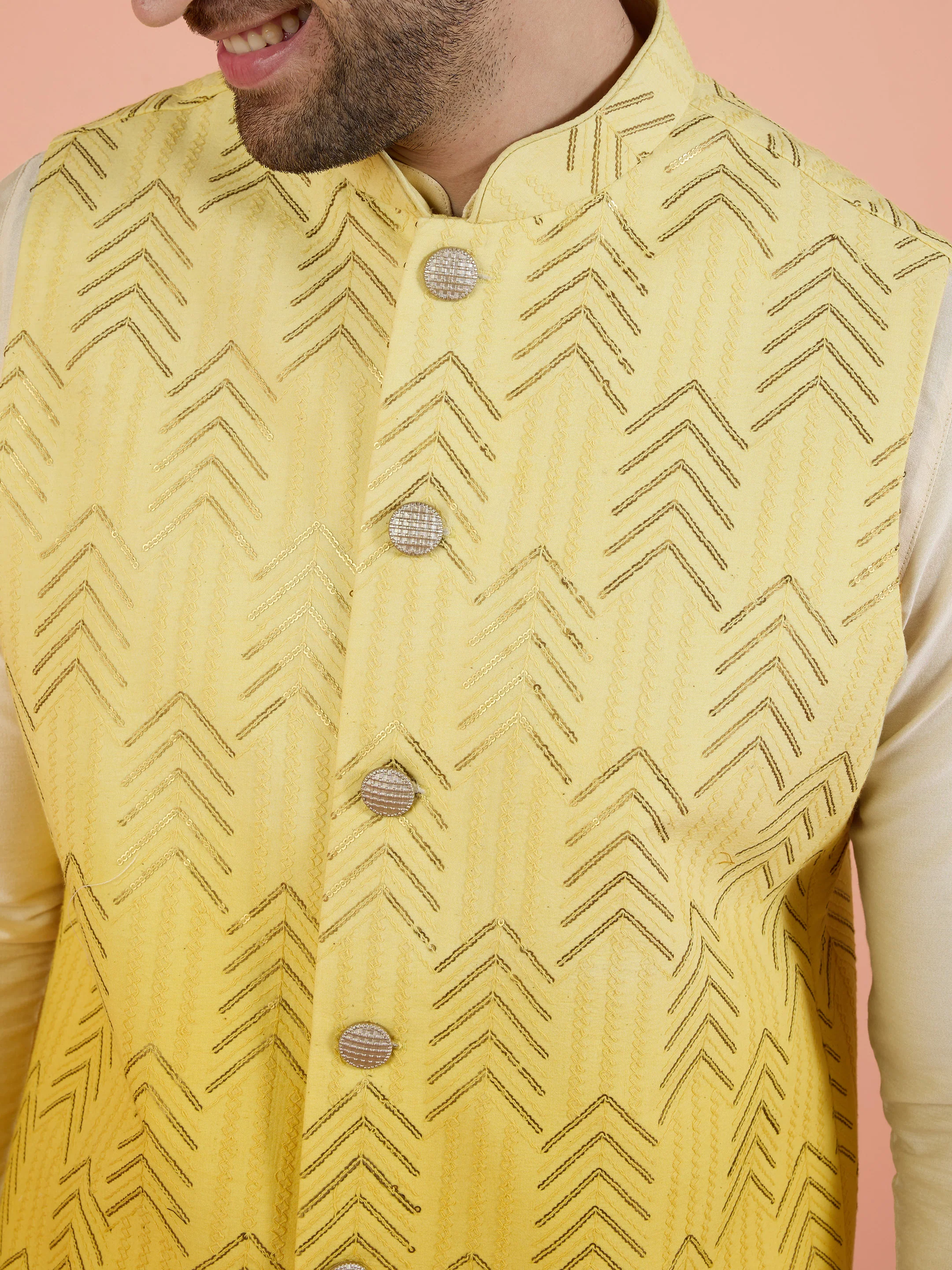 Yellow Ombre Sequinned Nehru Jacket Set - Image 5