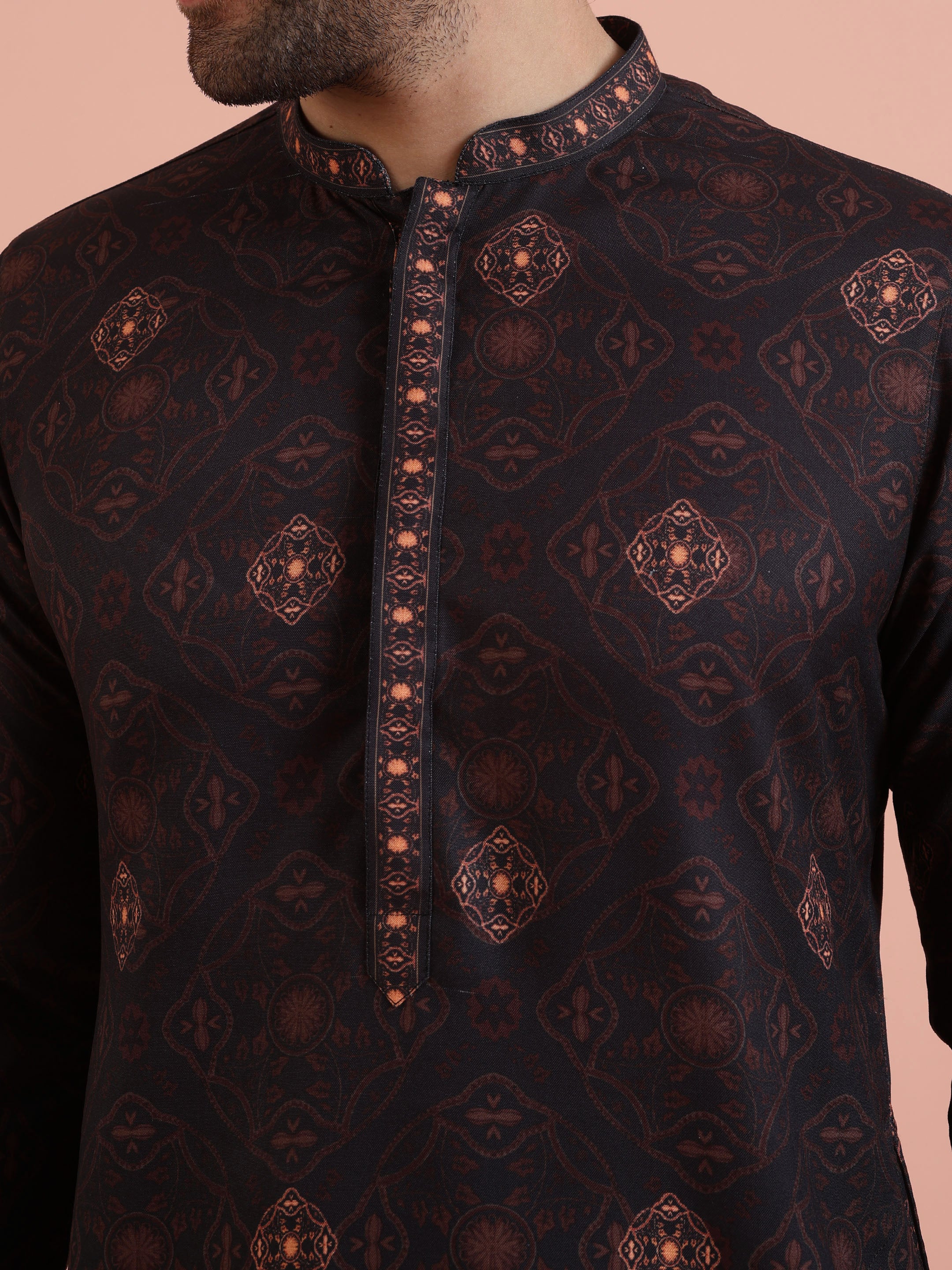 Men Black Printed Geometric Kurta Trouser Set - Image 5