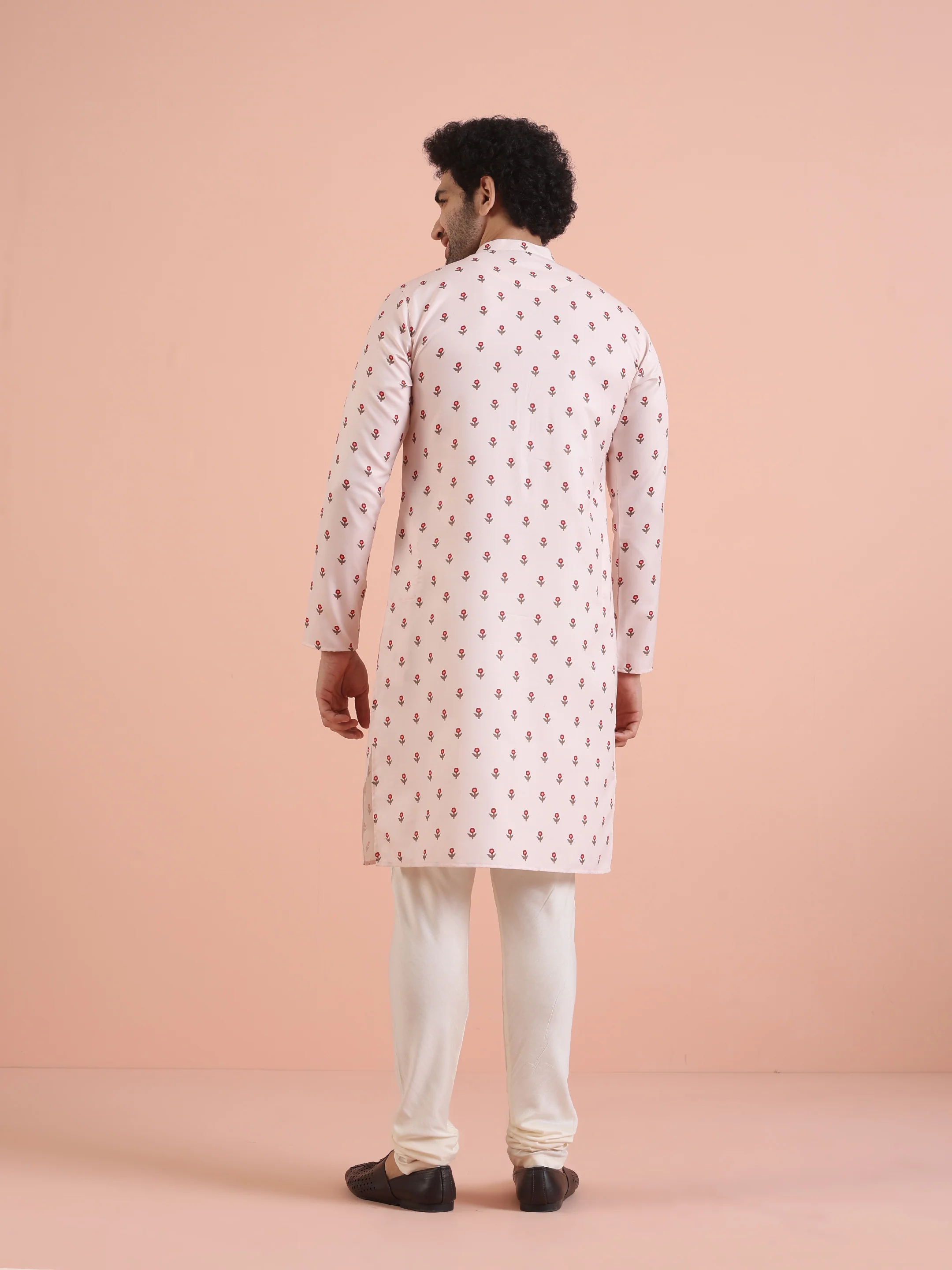 Men White Printed Floral Kurta - Image 4