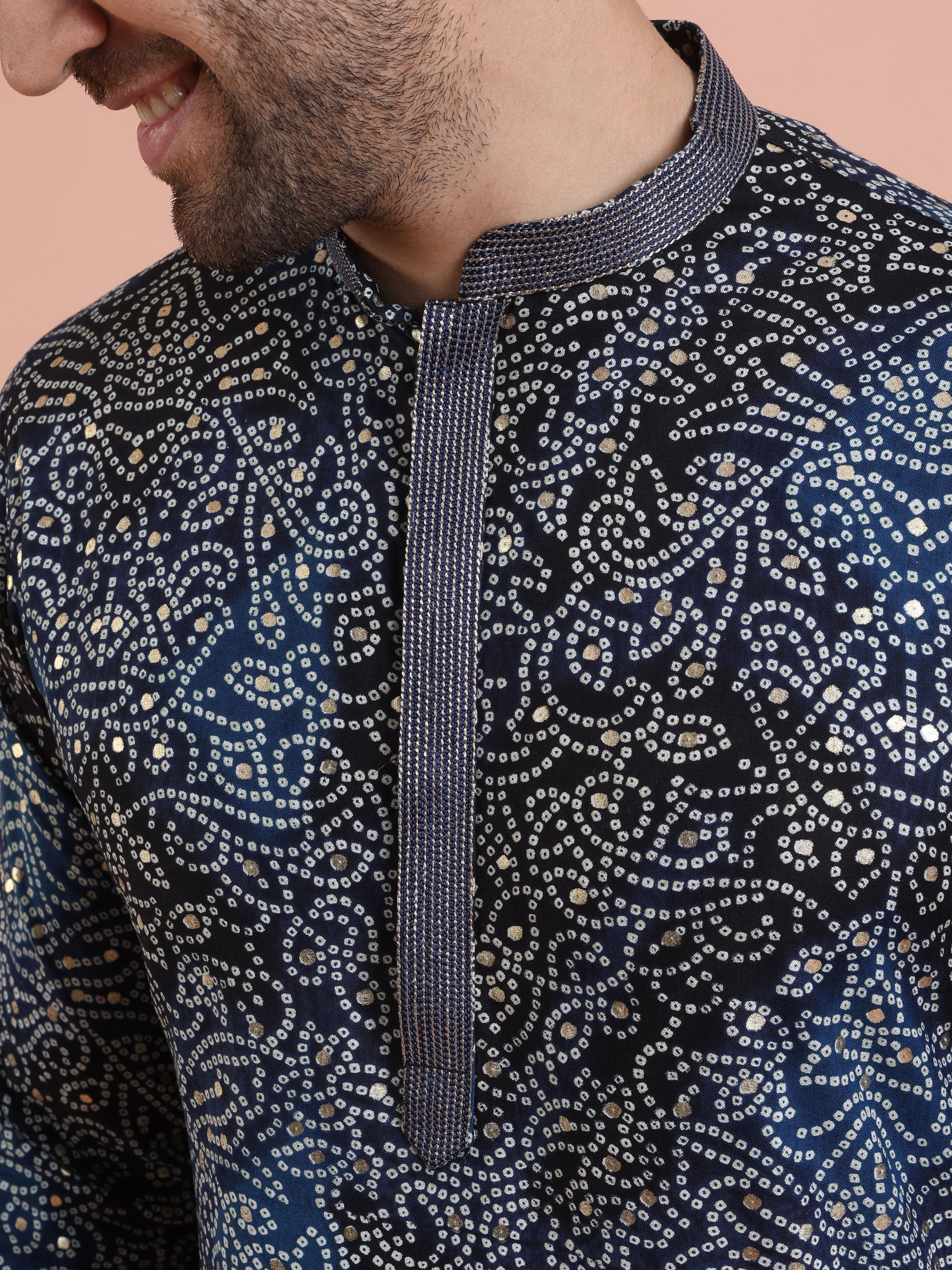 Black Printed Motif Silk Blend Kurta - Image 5