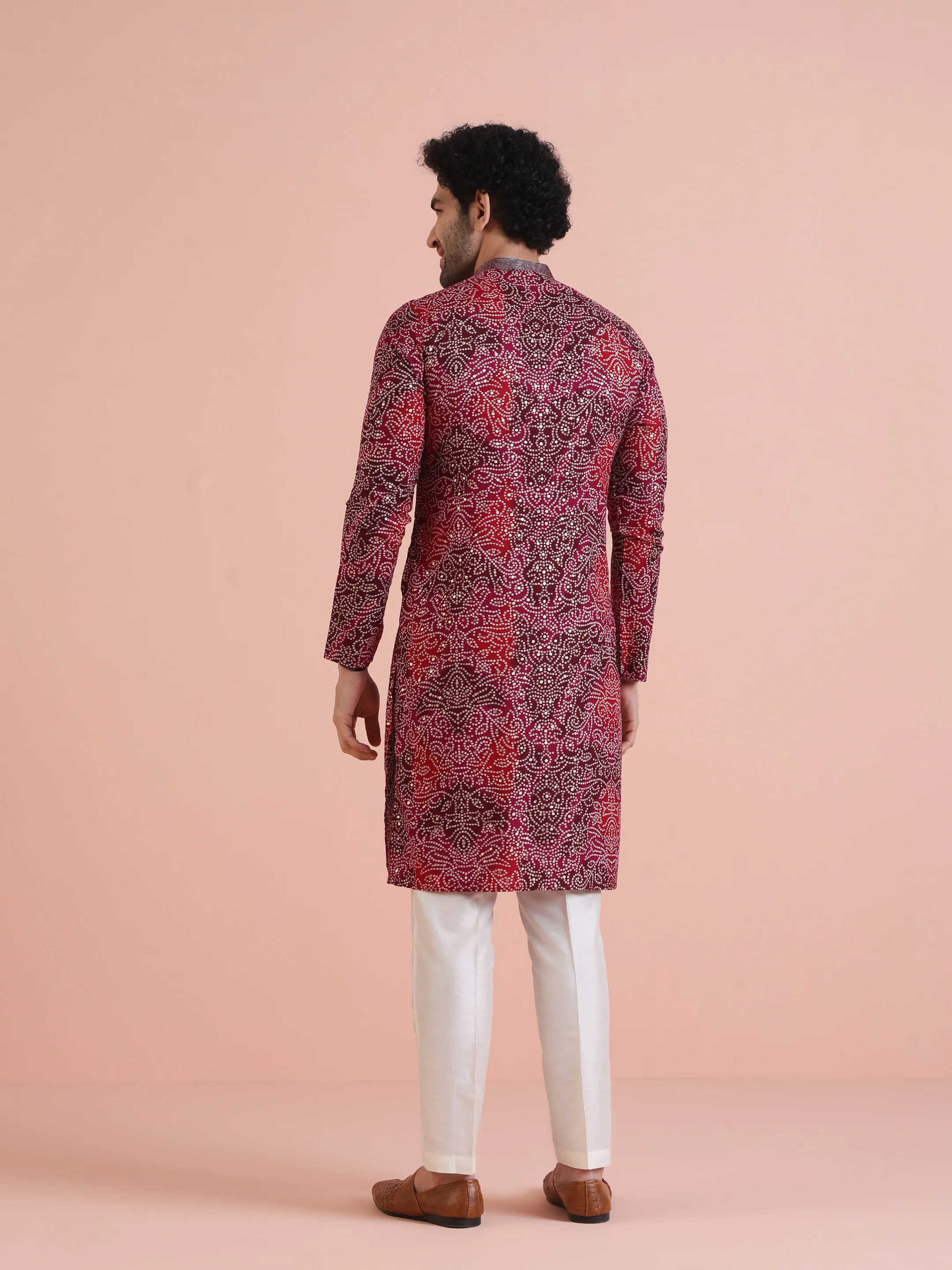 Red Cotton Silk Printed Kurta - Image 4