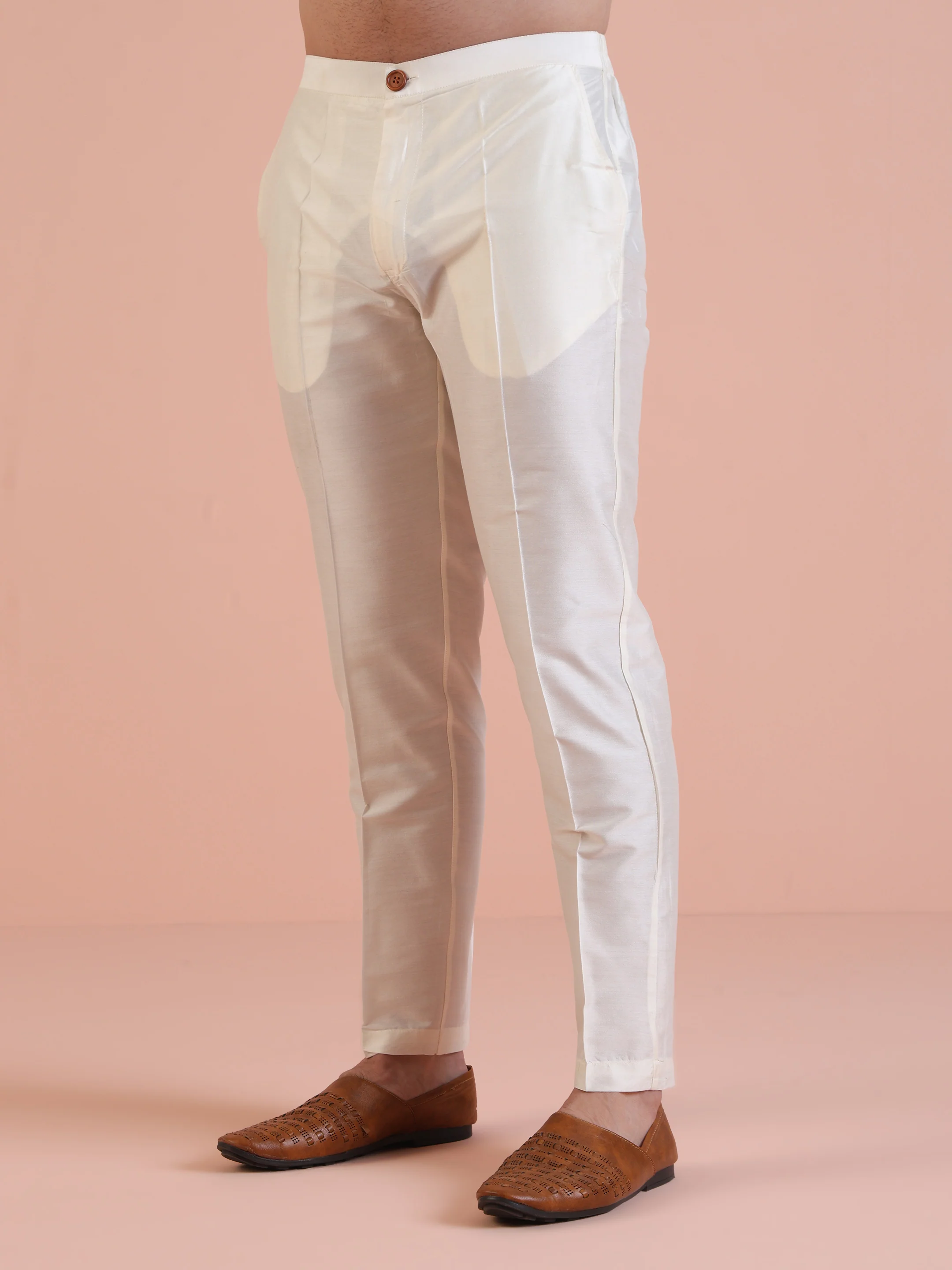 Red Silk Blend Printed Kurta White Trouser - Image 6