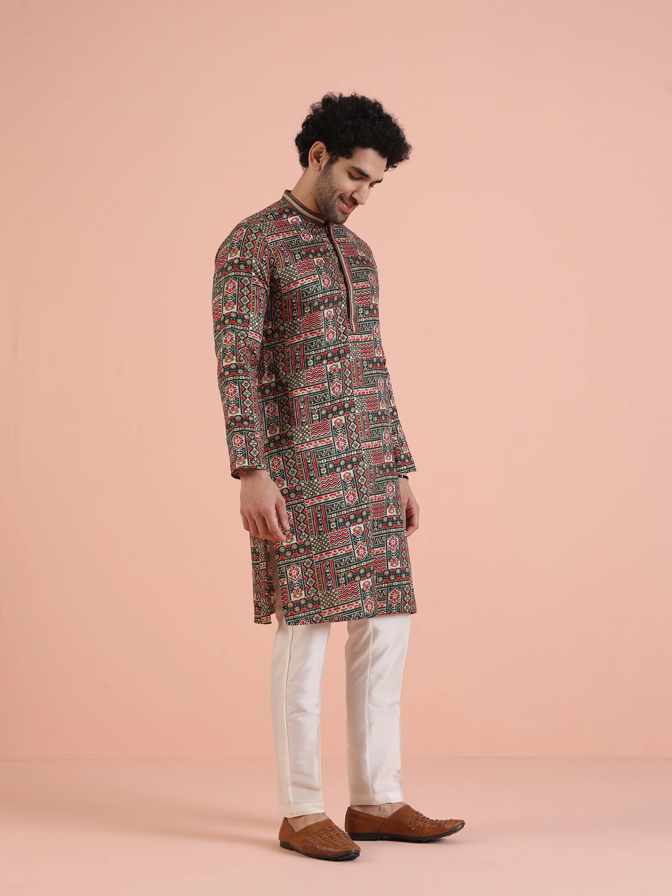 Multicolor Printed Silk Blend Kurta - Image 2