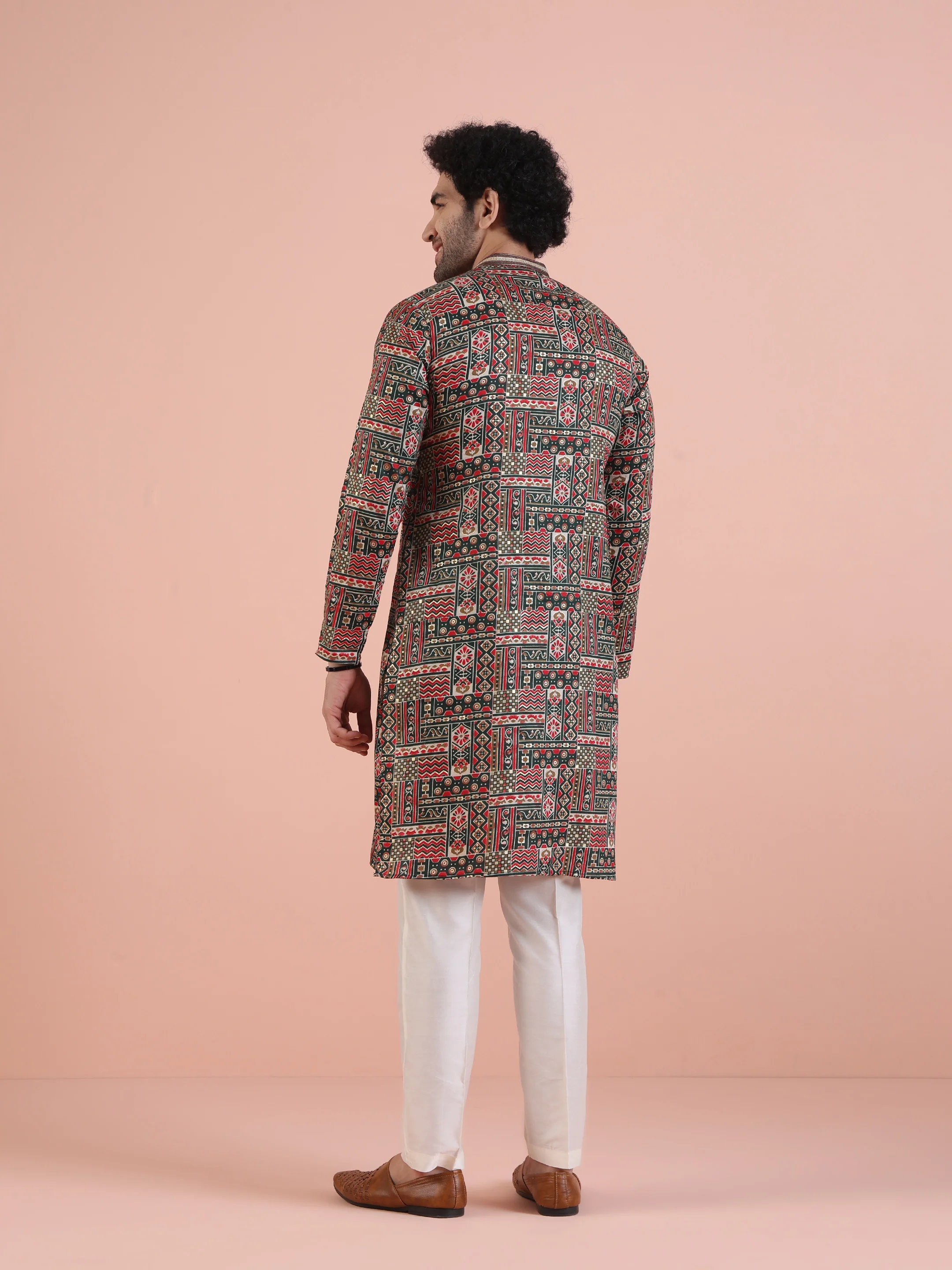 Multicolor Printed Kurta Cream Trouser Set - Image 4