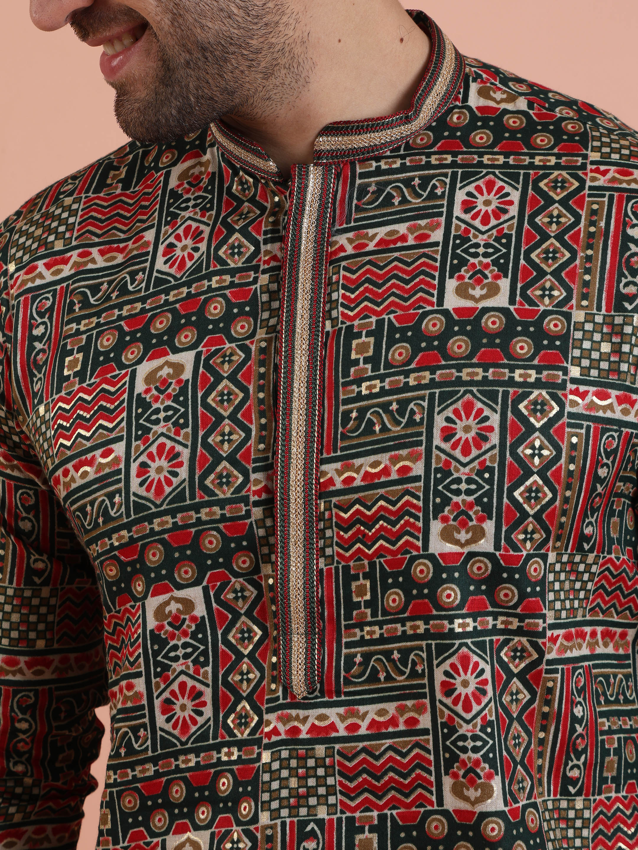 Multicolor Printed Kurta Cream Trouser Set - Image 5