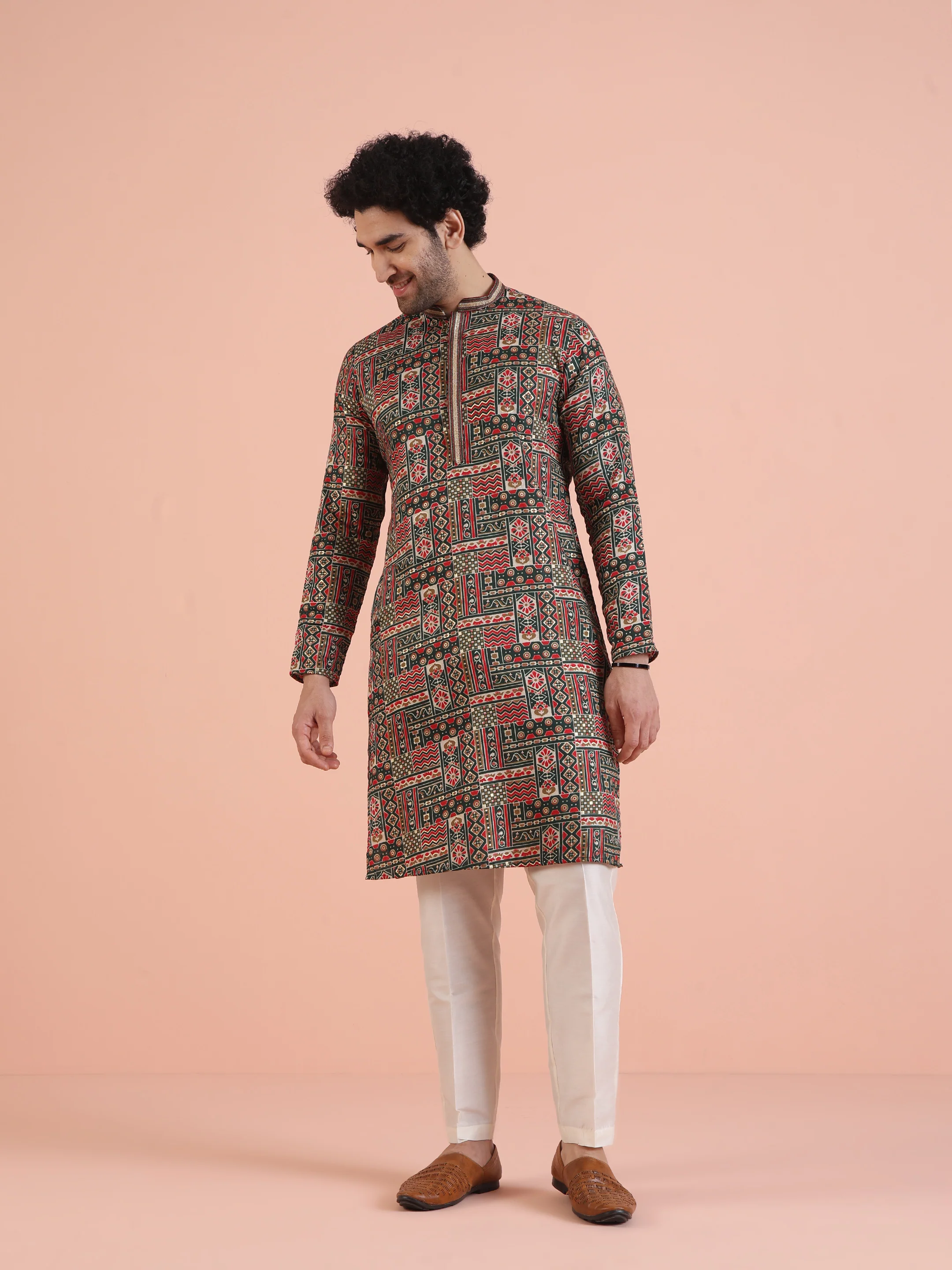 Multicolor Printed Kurta Cream Trouser Set - Image 8
