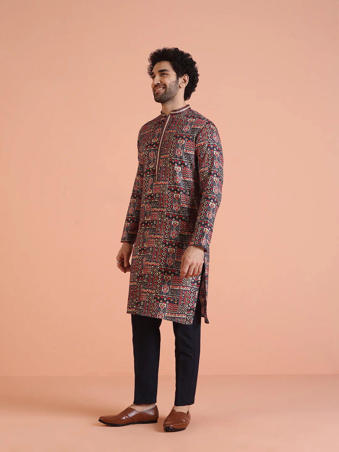 Multicolour Printed Silk Blend Kurta - Image 3