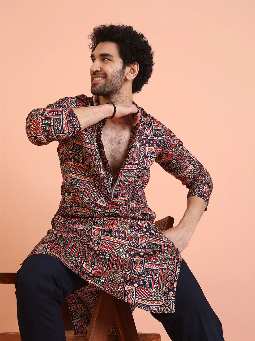 Multicolour Printed Silk Blend Kurta - Image 6