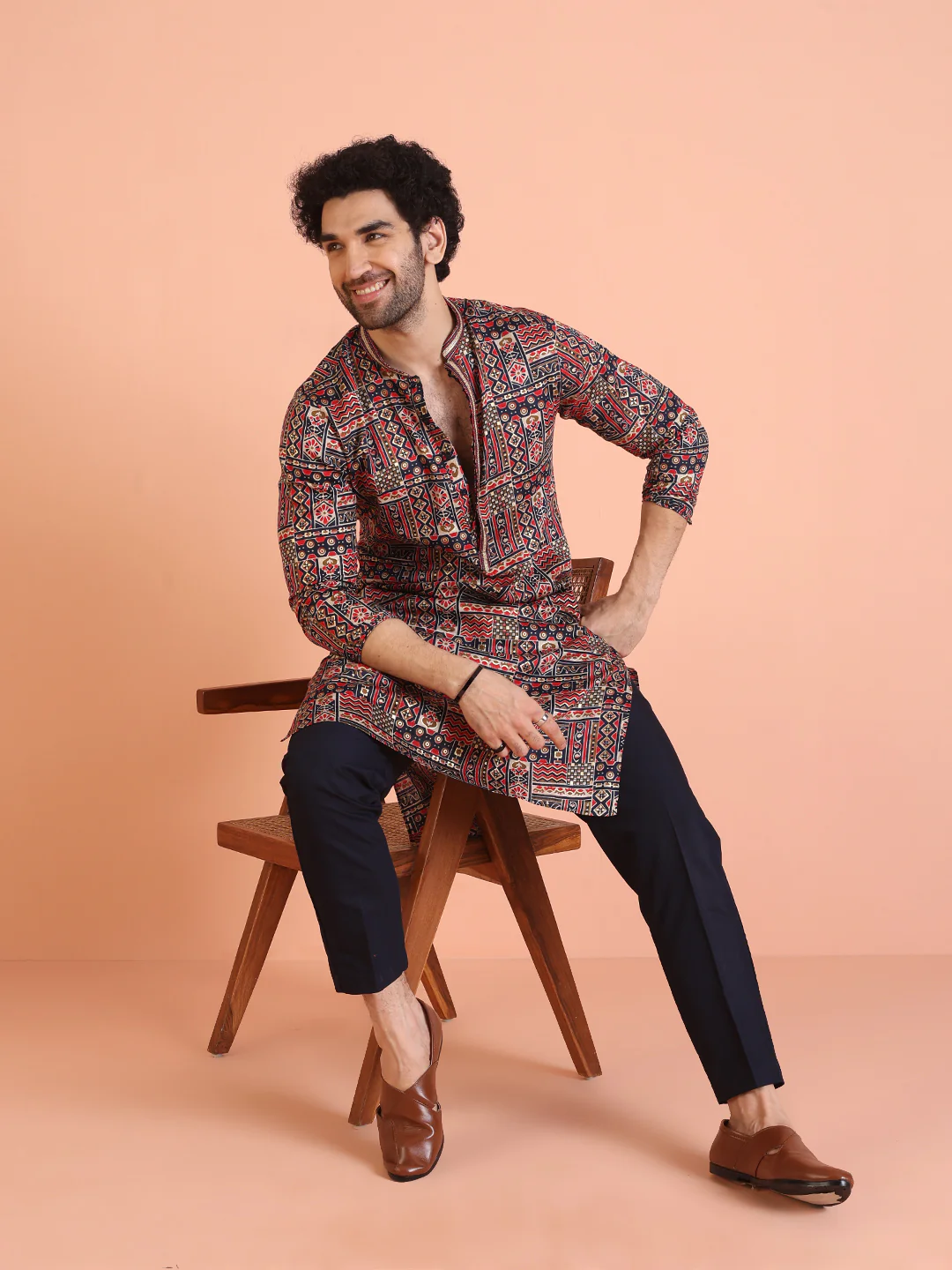 Multicolour Printed Silk Blend Kurta - Image 7