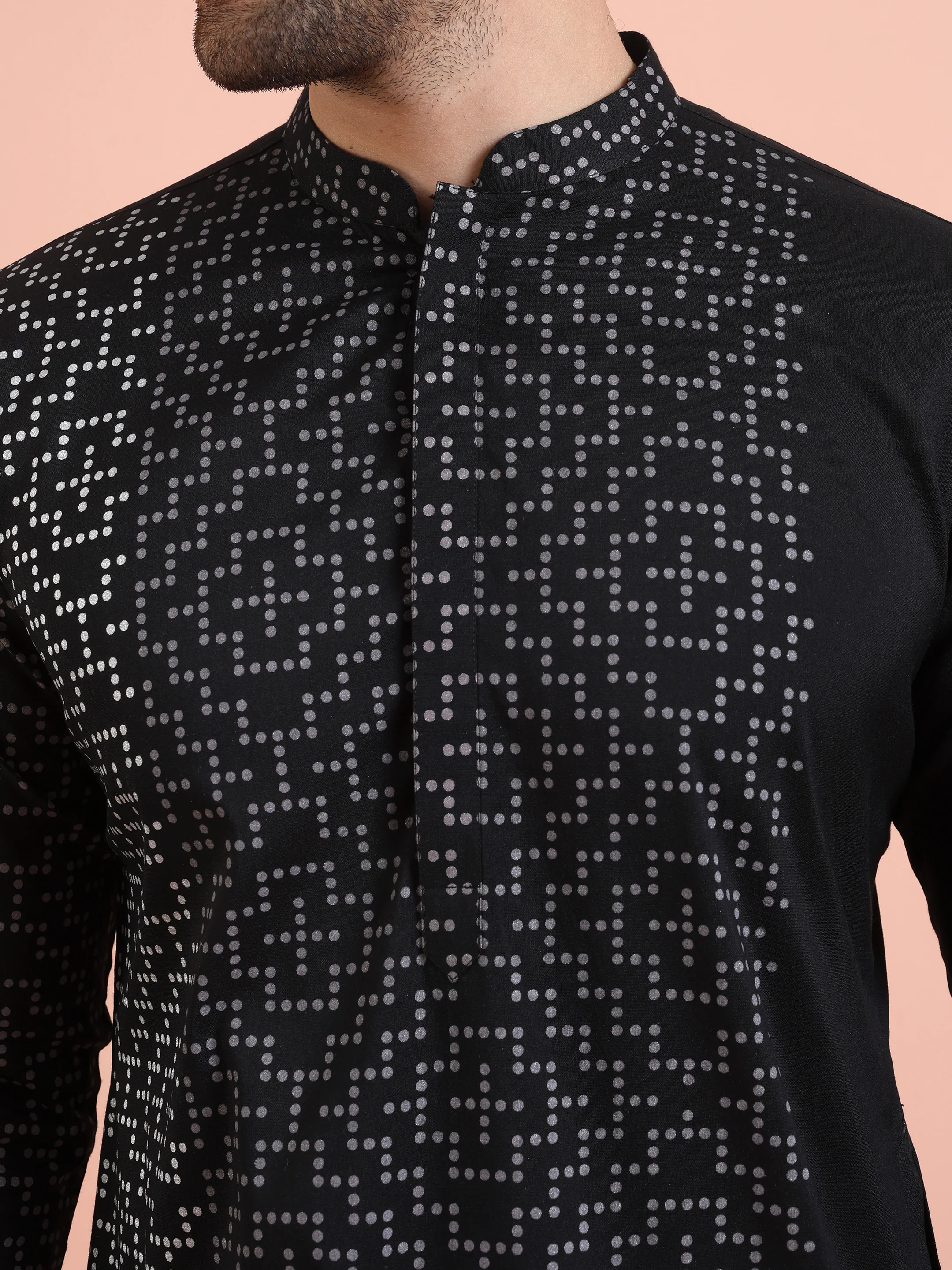 Men Black Printed Geometric Kurta - Image 5