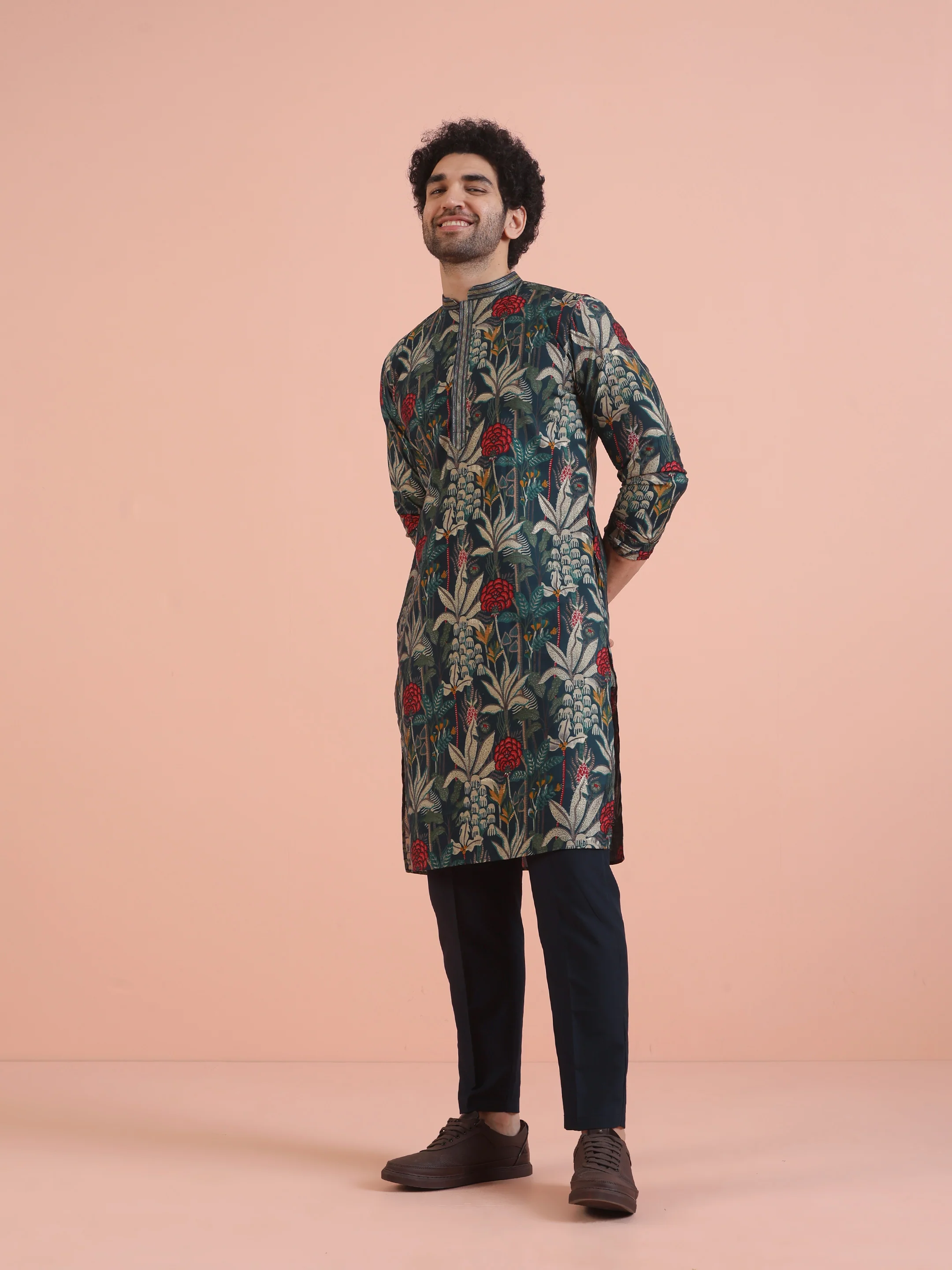 Multicolor Botanical Printed Silk Blend Kurta - Image 3