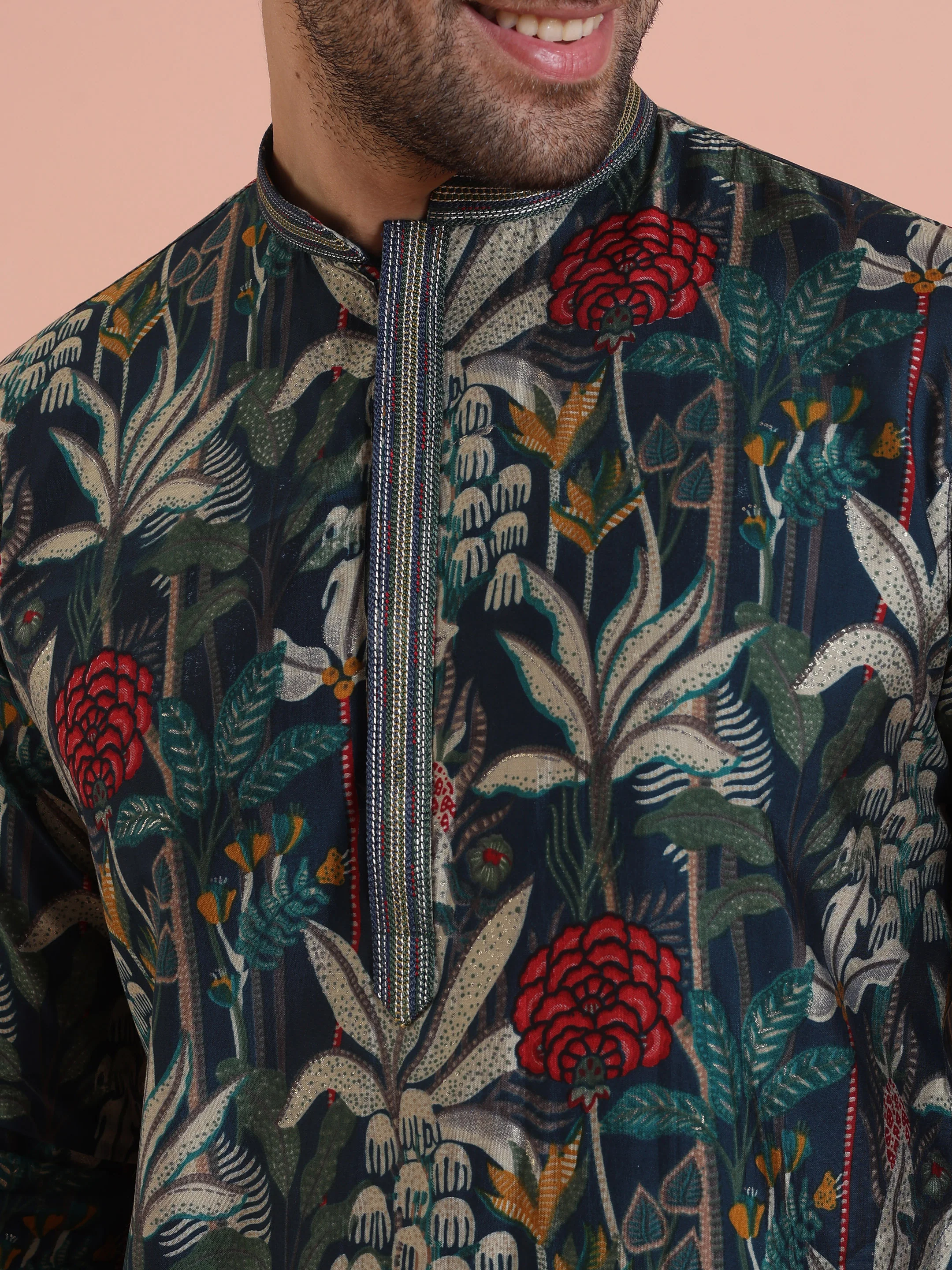Multicolor Botanical Printed Silk Blend Kurta - Image 5