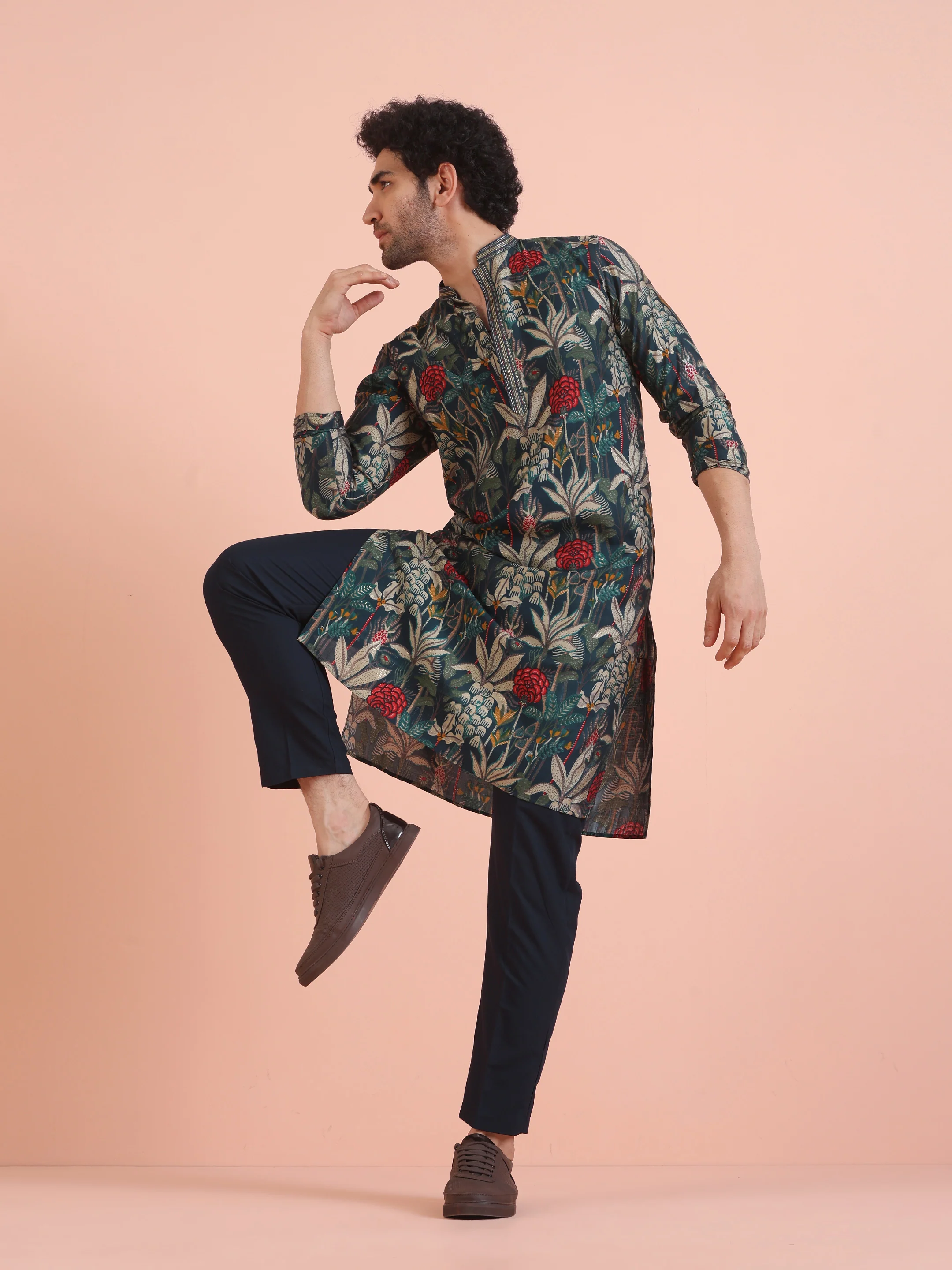 Multicolor Botanical Printed Silk Blend Kurta - Image 6