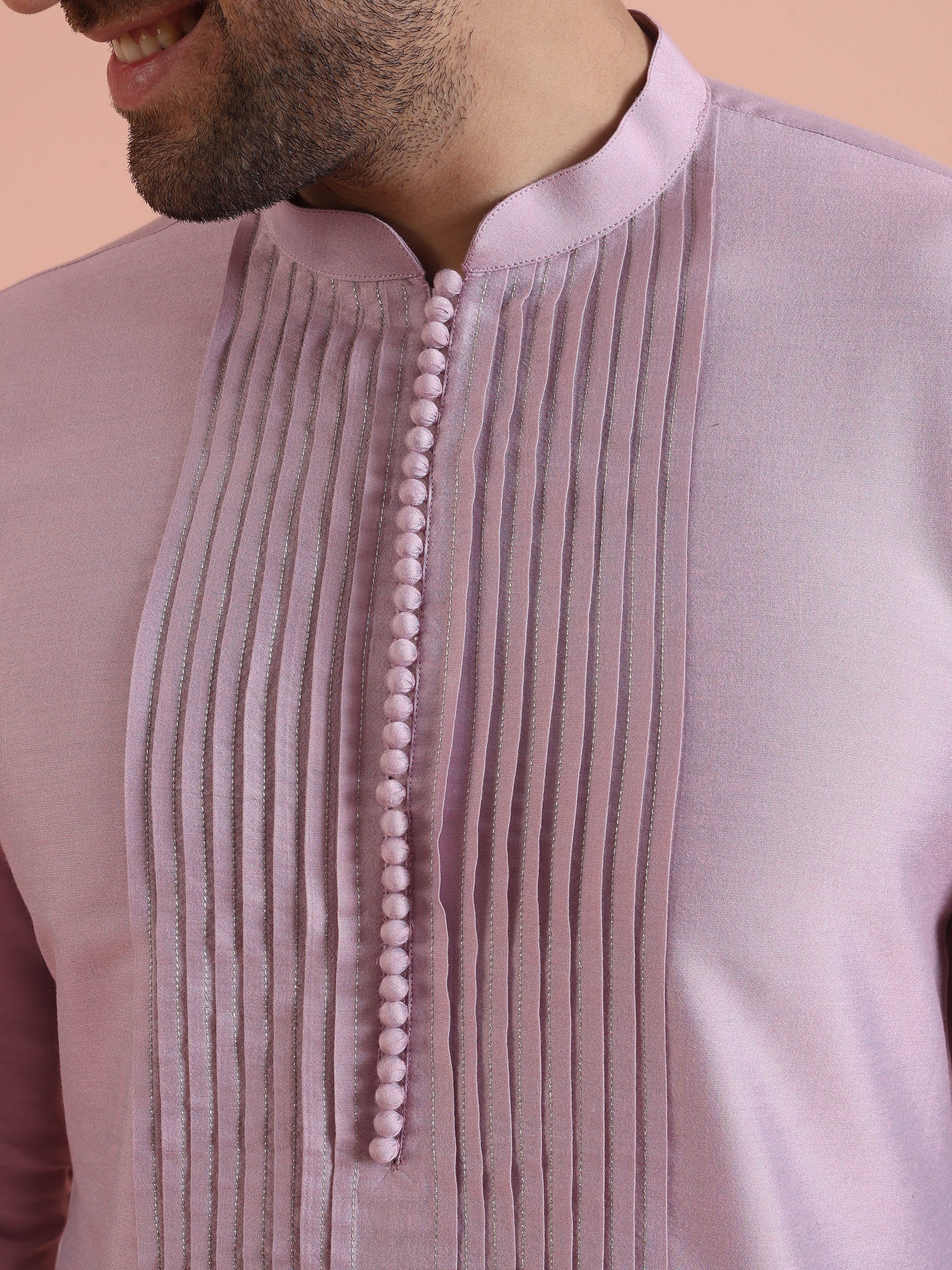 Men Onion pink Pleated Pleated Kurta Trouser Set - Image 5