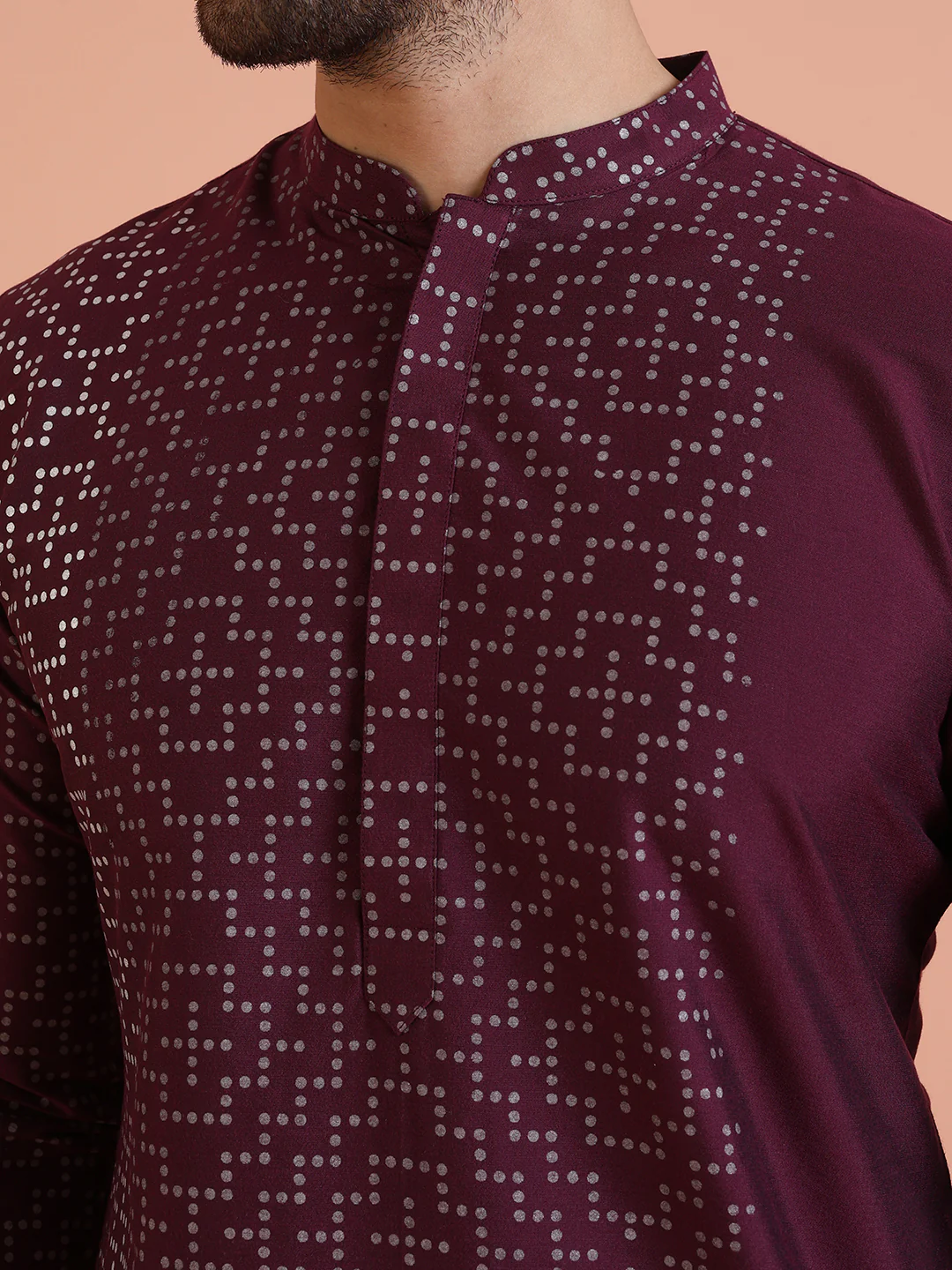Wine Geometric Foil Printed Kurta - Image 4