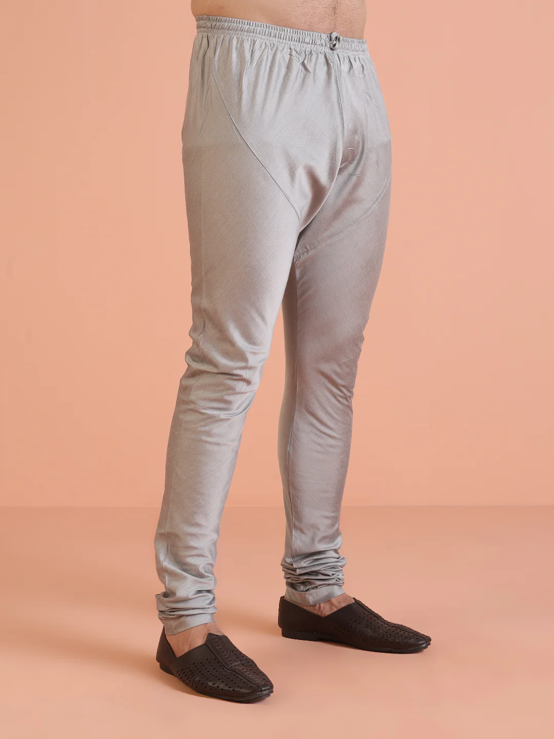 Men Grey Jacquard Ethnic Motifs Kurta Churidar Set - Image 7