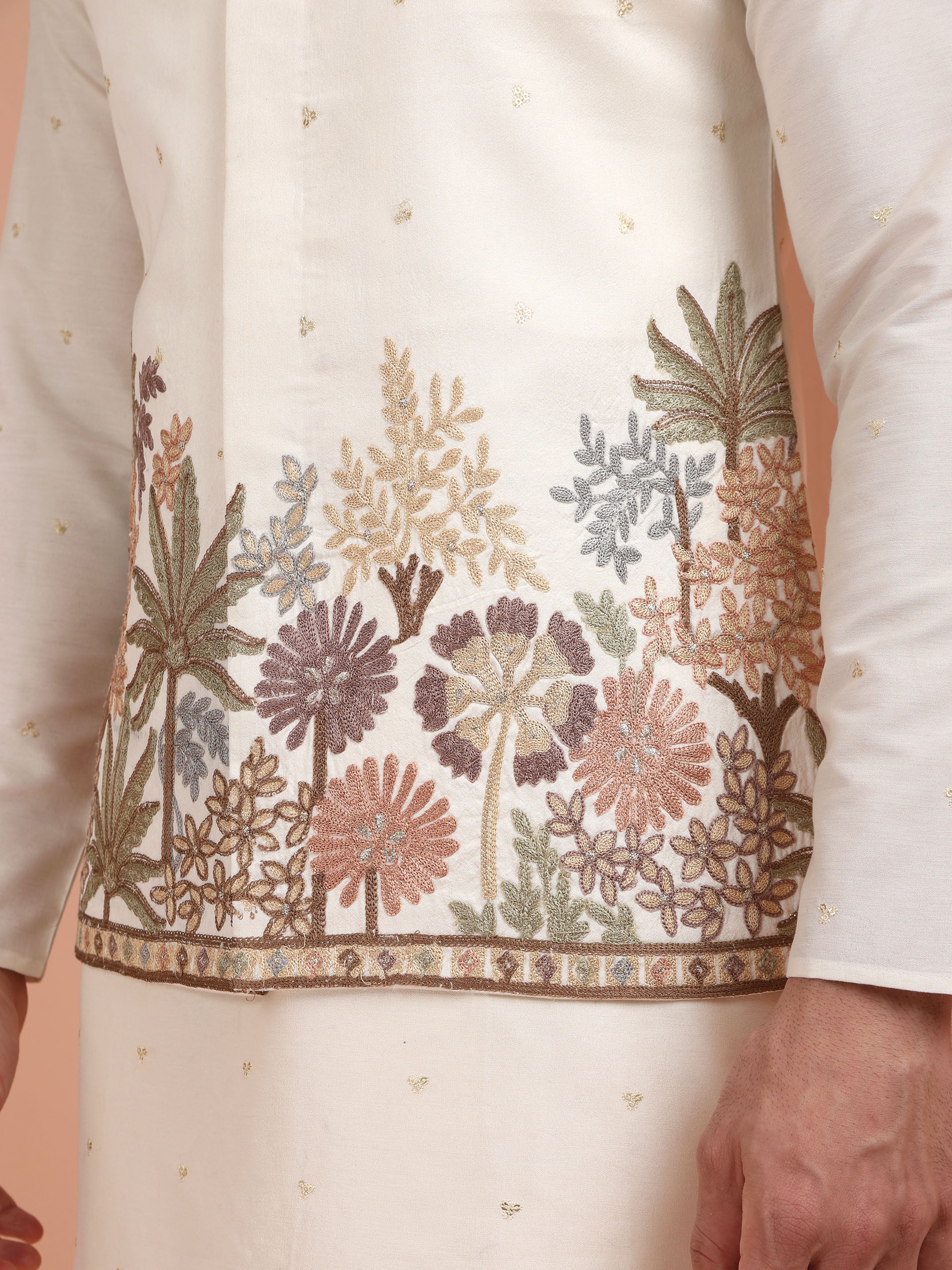 Off White Embroidered Jacket Set - Image 6