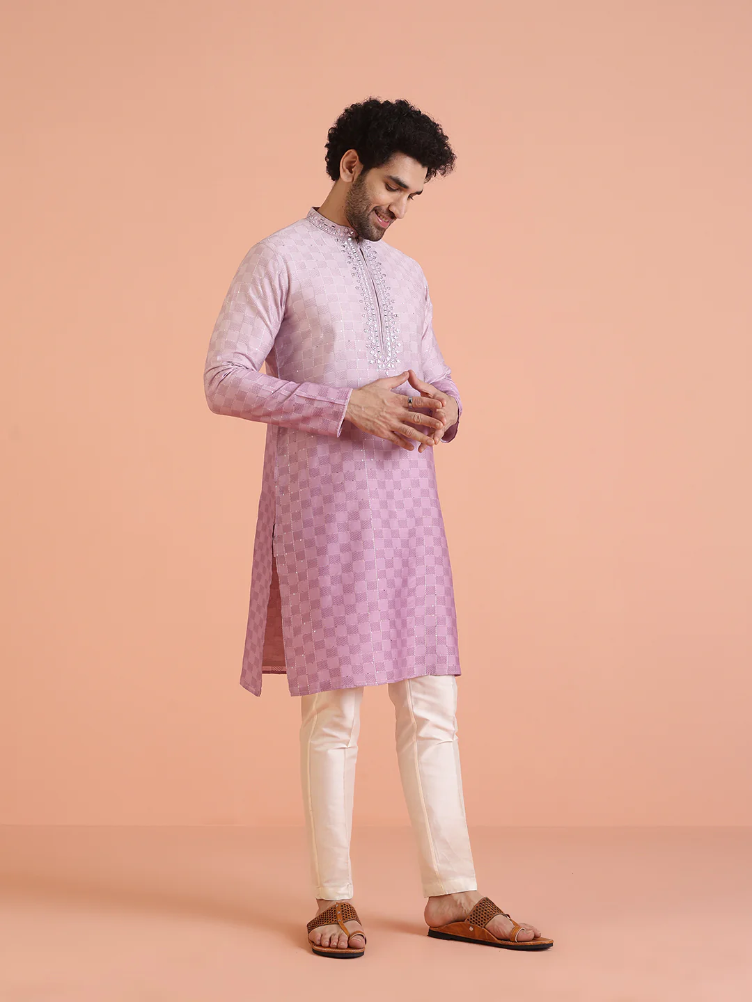 Men Ombre Embellished Mirror Work Kurta - Image 2