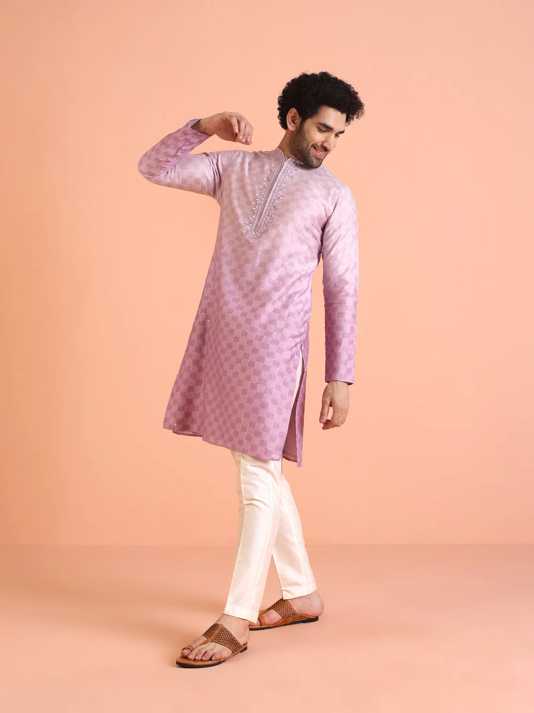 Men Ombre Embellished Mirror Work Kurta - Image 3