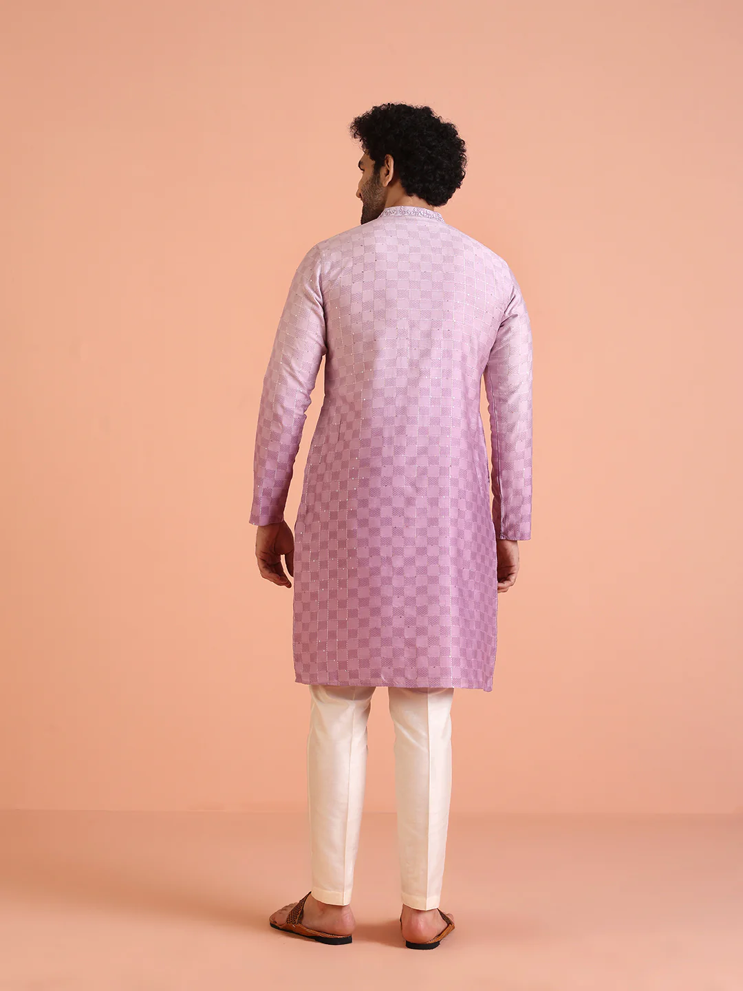Men Ombre Embellished Mirror Work Kurta Trouser Set - Image 4