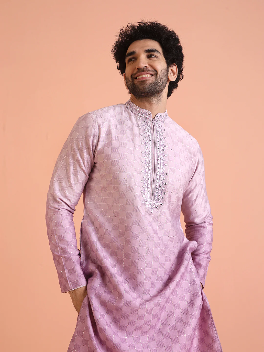 Men Ombre Embellished Mirror Work Kurta Trouser Set - Image 7