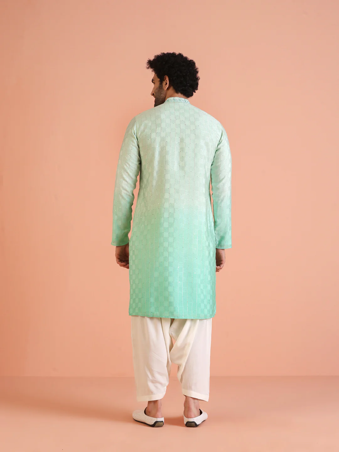 Men Ombre Embellished Mirror Work Kurta Patiyala Set - Image 4